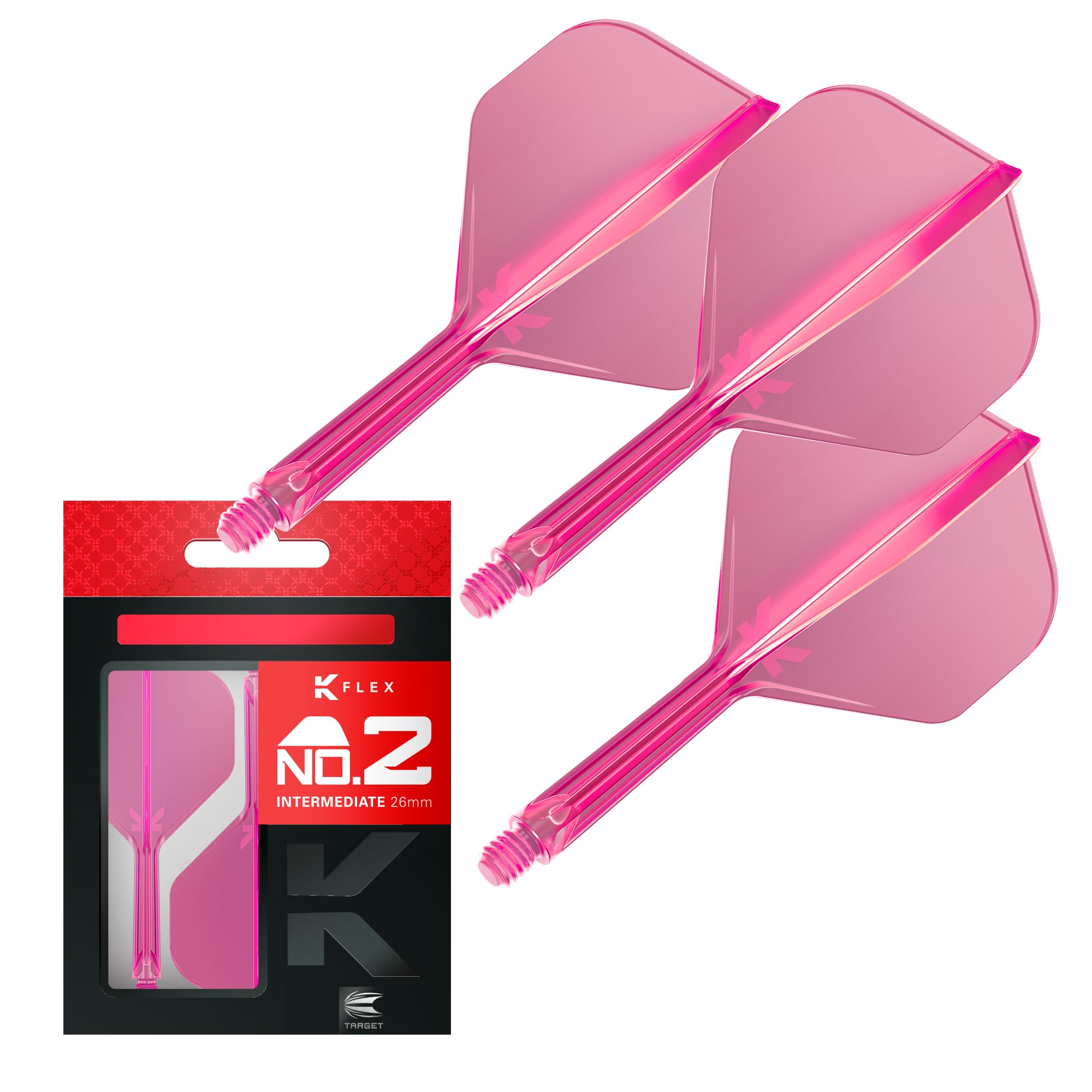 Target Darts K Flex Dart Flights & Shafts, No.2 Pink, Intermediate Size (26mm) - Pack of 3, Plastic Material