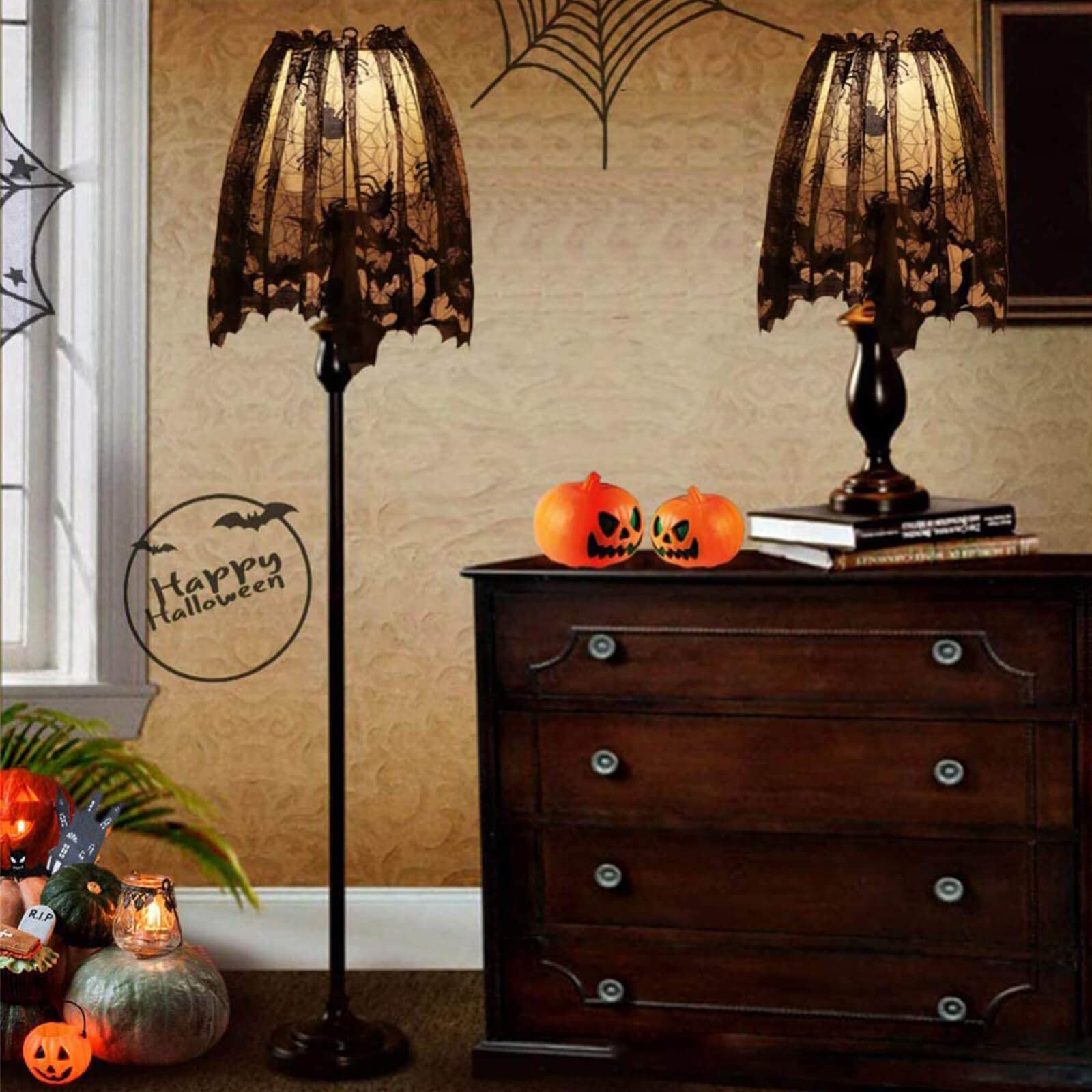 Orgrimmar Halloween Spider Web Lamp Shades, Black Polyester, 20in x 60in, 2 PCS with Ribbon for Themed Party Decoration