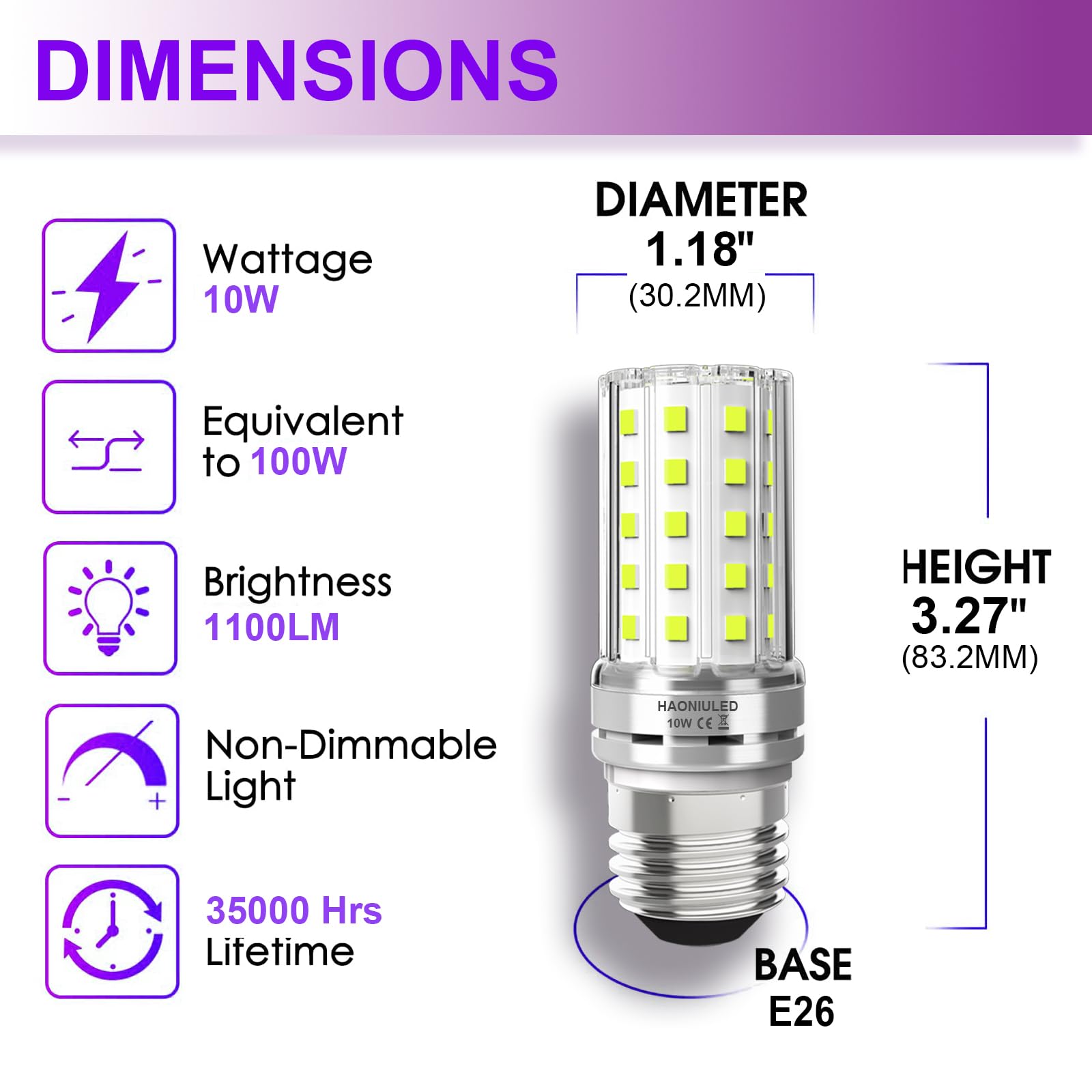 Haoniuled E26 Led Light Bulb 10W 6500K Daylight White 1100 Lumen, Light Bulbs 100 Watt Equivalent Incandescent Bulbs,E26/E27 Bas