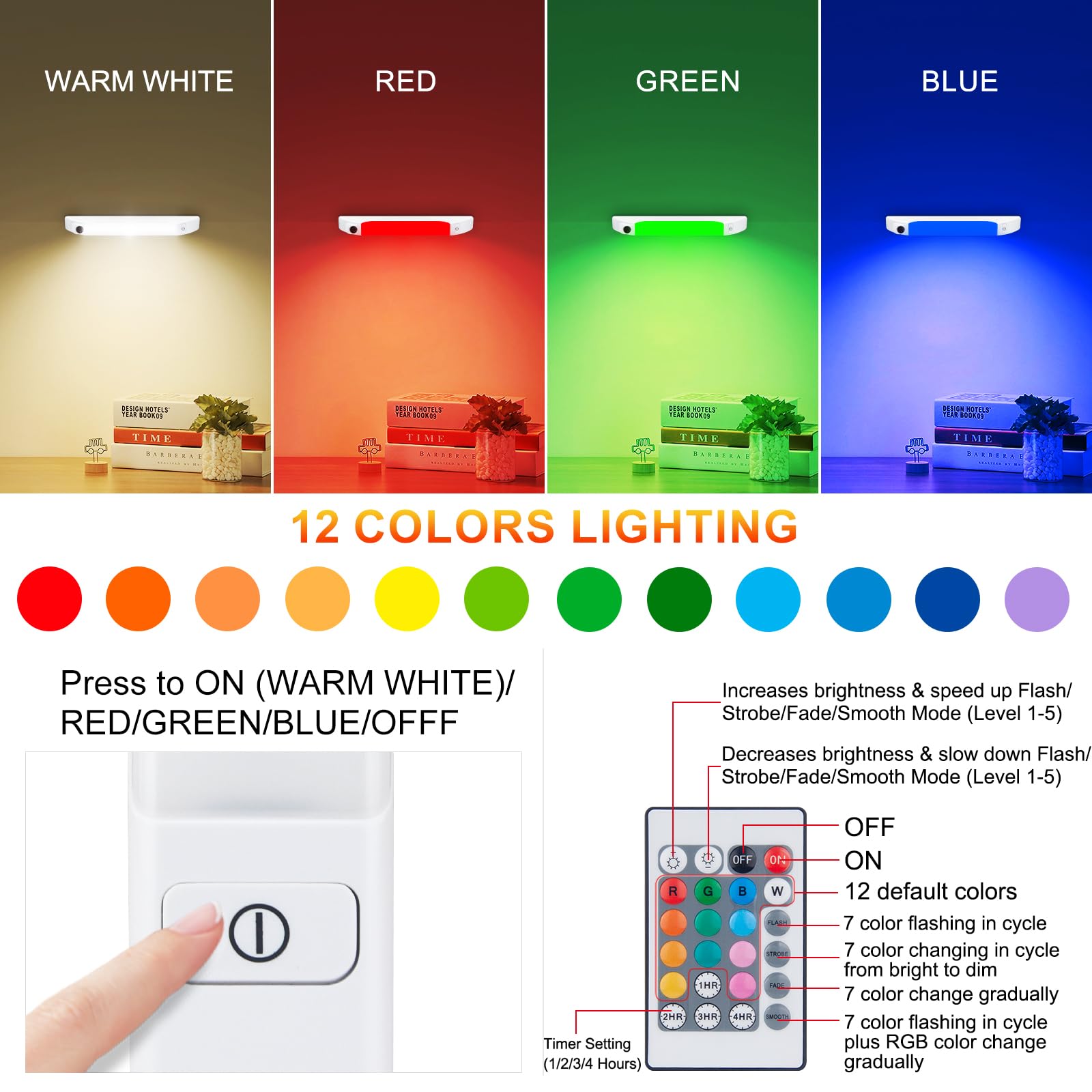 Luxsway Led Under Cabinet Light With Remote, Battery Operated Colors Changing Lighting With Timer, Dimmable Light Bar, Led Rgb C