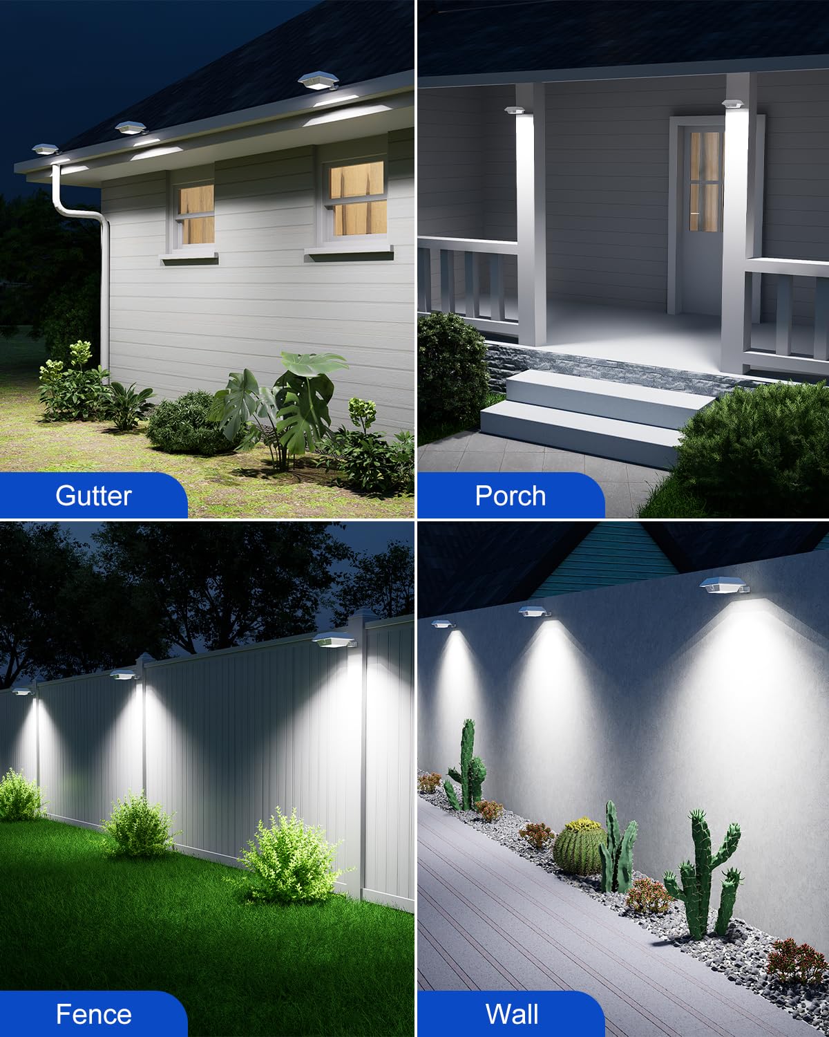 FALOVE 8 Pack Solar Powered Gutter Lights, Cool White Waterproof 12 LEDs, Plastic Yard Lamp for Fence, Garden, Deck, Patio - Model FA0416-8