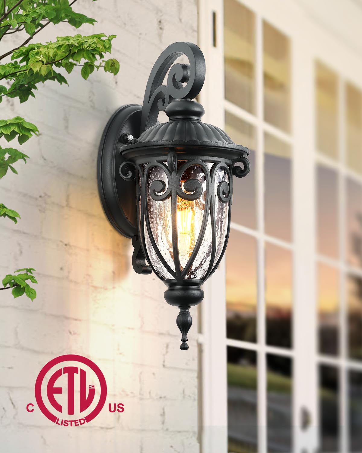 Vianis Outdoor Lights For House Dusk To Dawn  Black Porch Lights Waterproof Outdoor Light Fixture With Seed Glass  Exterior Lighting Fixtures For House  Doorway  Porch Garage