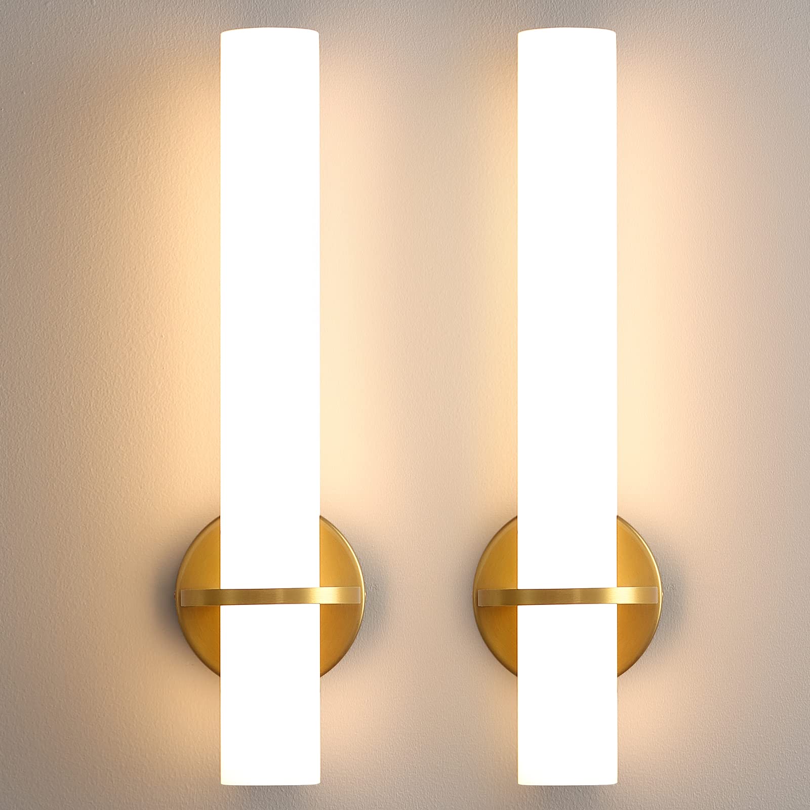Aijiasi Gold Wall Sconces Set Of Two - Dimmable Modern Sconces Wall Lighting 18W 3000K Led Wall Lights Acrylic Lampshade Hardwired Wall Light Fixtures For Living Room Bedroom Bathroom Hallway