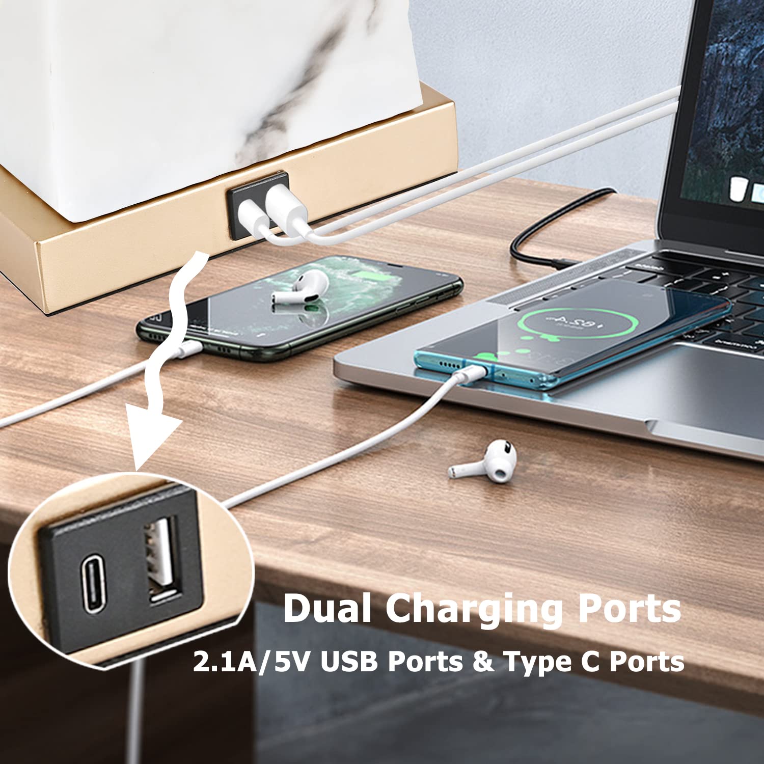 Momyofdy 24&quot; White Touch Control Table Lamp Set Of 2, Usb, 3-Way Dimmable, Gold