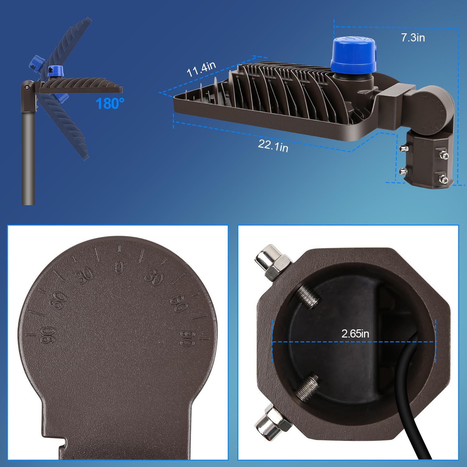 ledmo 350W LED Parking Lot Light - Adjustable Pole Mount, Waterproof, 52500lm, Brown, Model LED1514C, 3 Pack for Outdoor Use