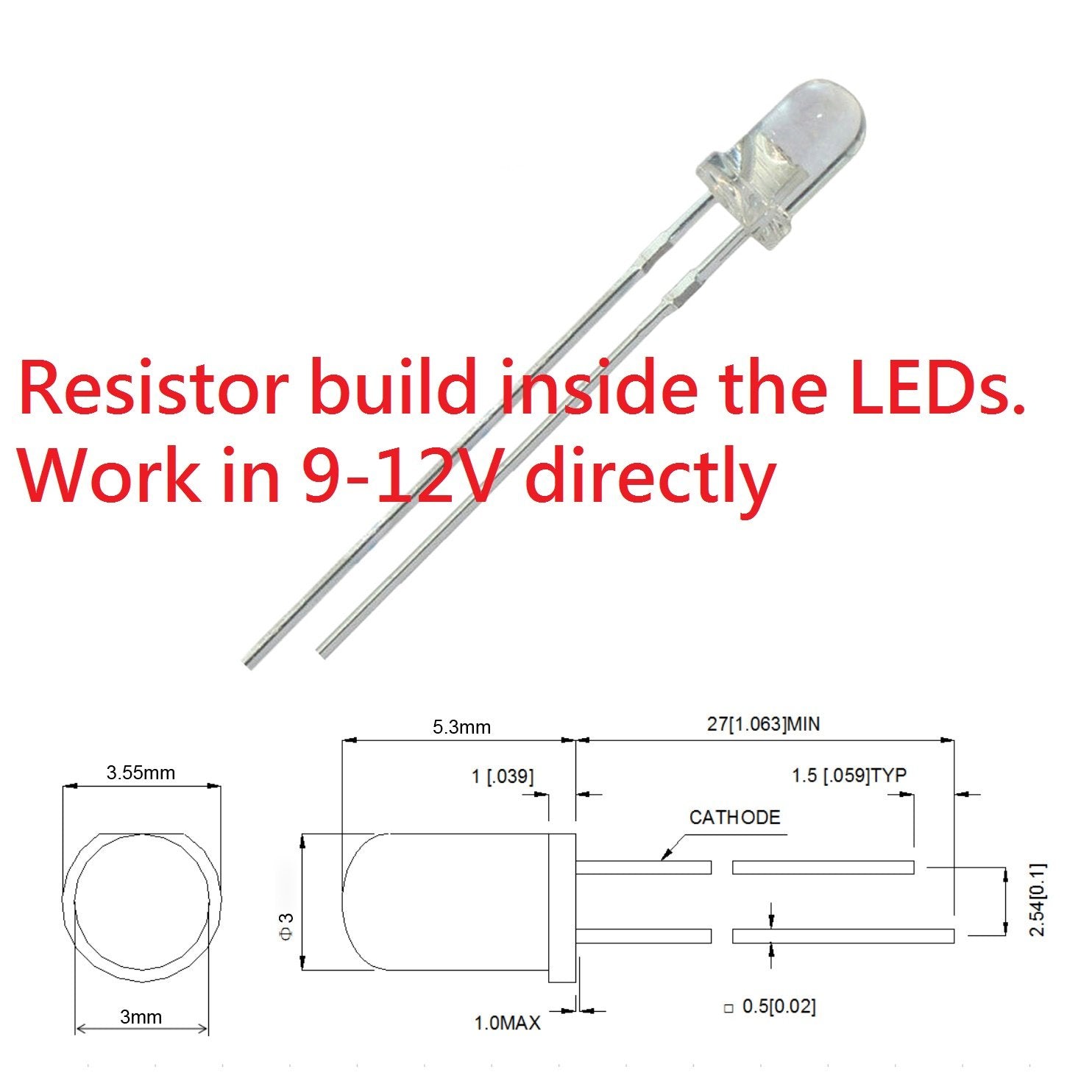 Bowerful 50pcs Green 12V 3mm LED Light Emitting Diodes for Gauge Cluster, Resin, Pack of 1
