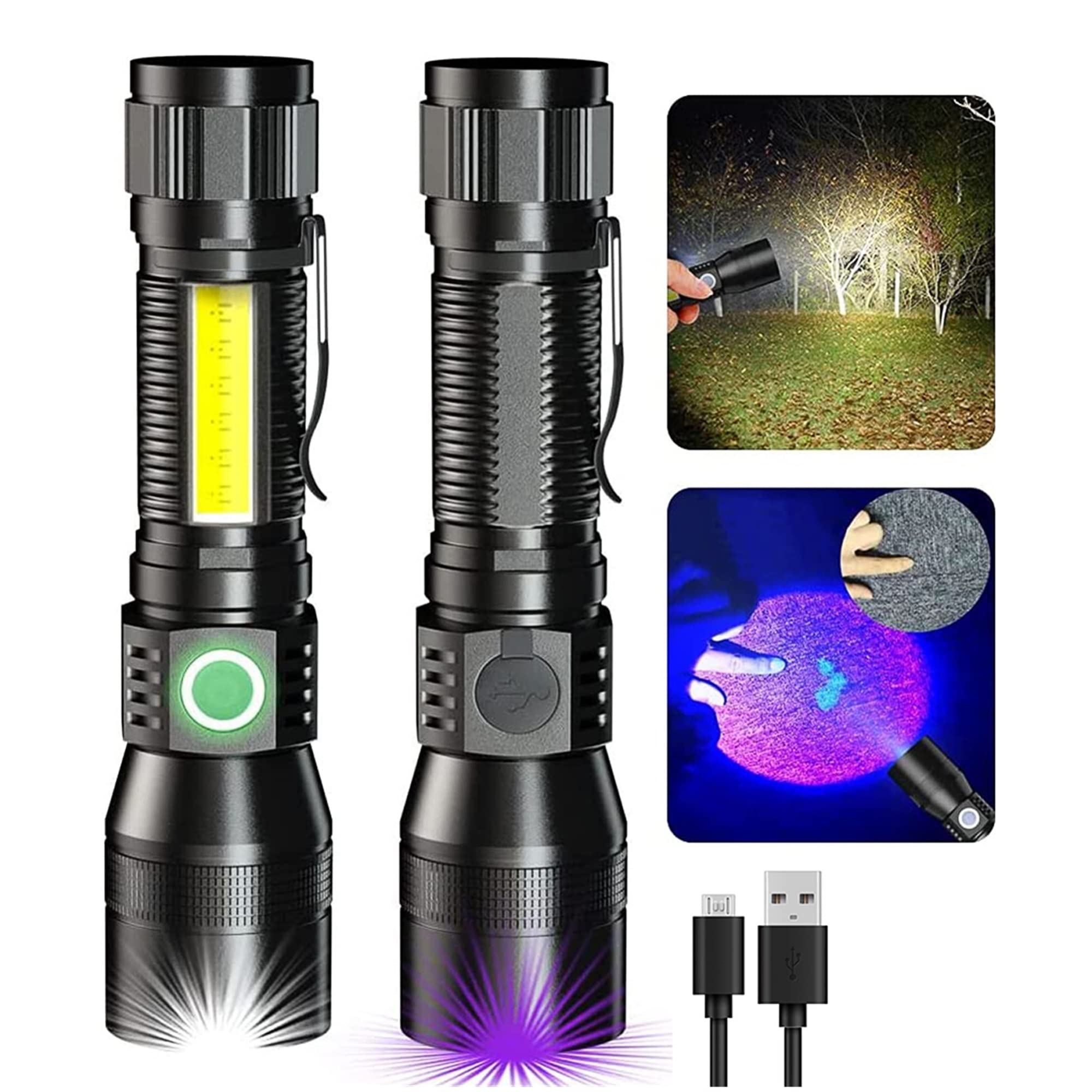 Blacklight flashlights, 3 in-1 Rechargeable Flashlights, UV Light Magnetic LED Flashlight High Lumens, 7 Mode Emergencies Campin
