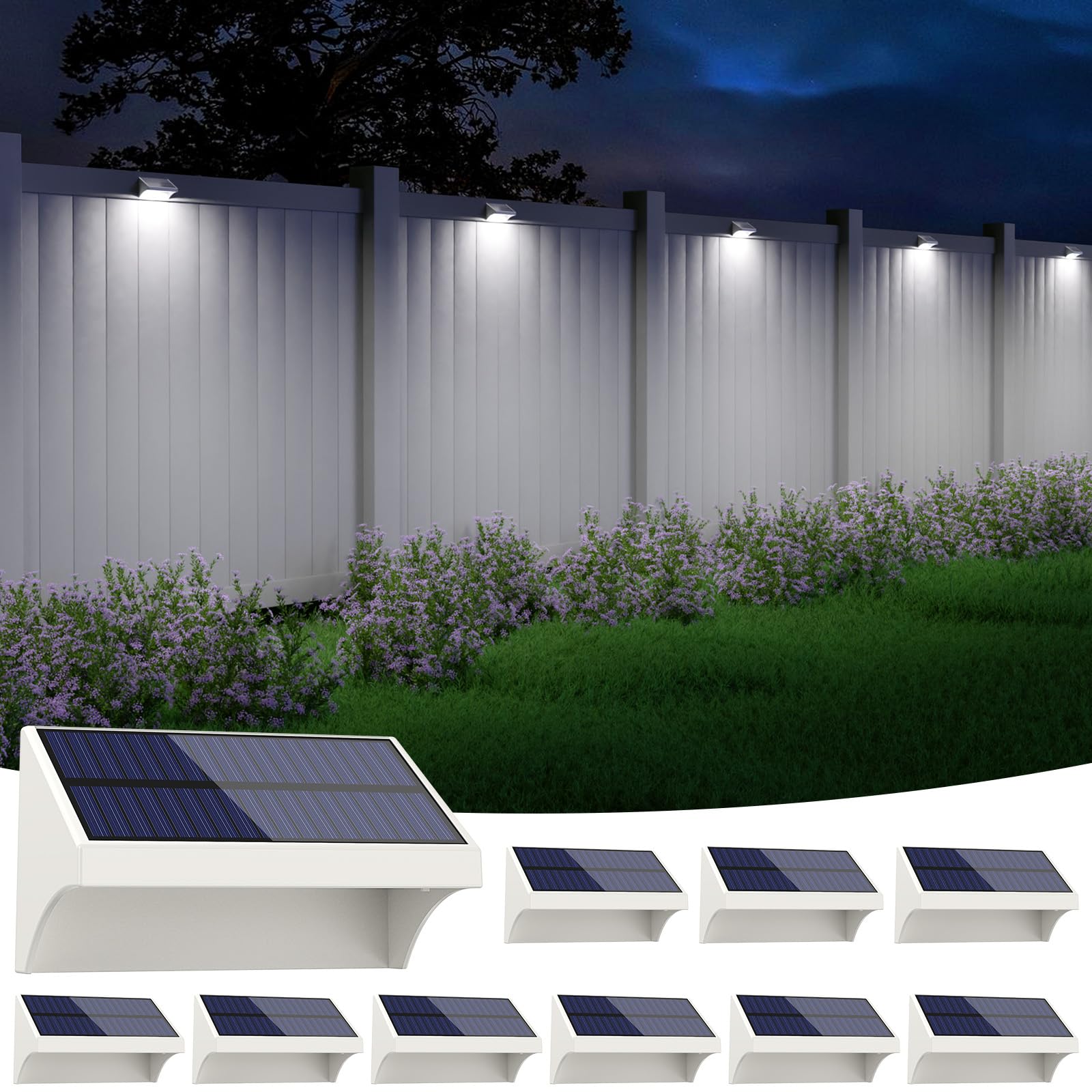 NIORSUN Fence Solar Lights Outdoor,Solar Lights Fence with Warm White/Cool White/RGB Mode,Bigger Size and Brighter 1500mAh,Fence