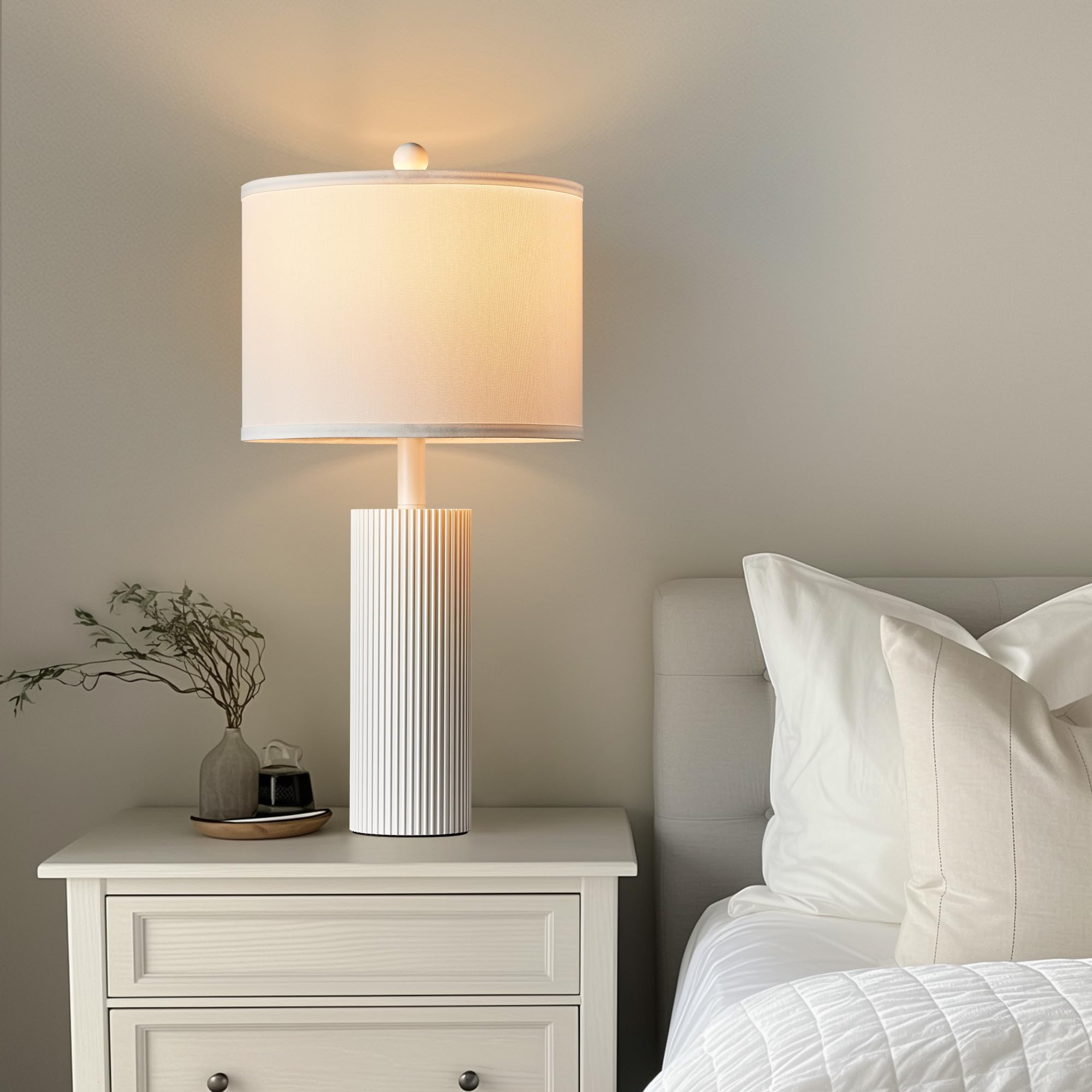 Bzzmmb 24.5'' White Table Lamps Set Of 2, Modern Lamps For Living Room End Tables With Usb C+A Ports, Metal Touch Light Fixture