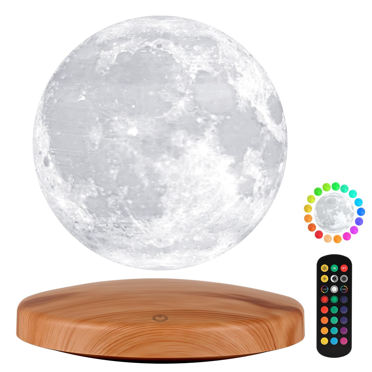 GROPINFLY Levitating Moon Lamp 6 Inch, 18 Colors LED, Remote & Touch Control, Multicolor Galaxy Night Light for Kids and mature-themeds