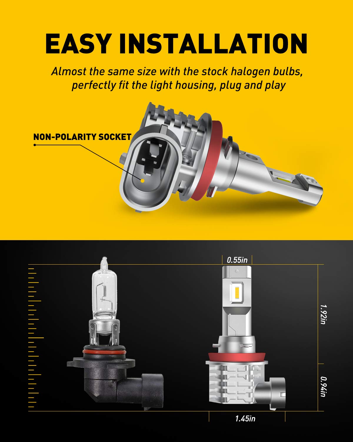 AUXITO H11 H8 H16 LED Fog Light Bulb, 40W 6000LM, Golden Yellow, Fanless, Aluminum, Pack of 2