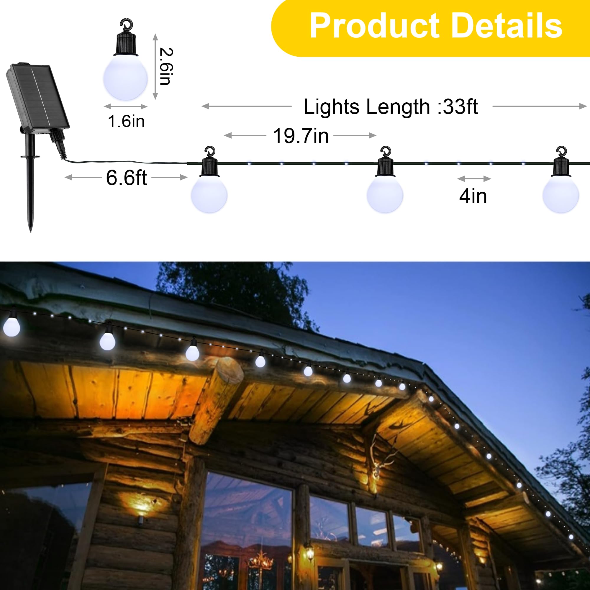 Solar String Lights Outdoor With 20 G40 Bulbs Waterproof 33 Feet 100 Led Solar Powered Lights With Usb Port 8 Light Modes Solar