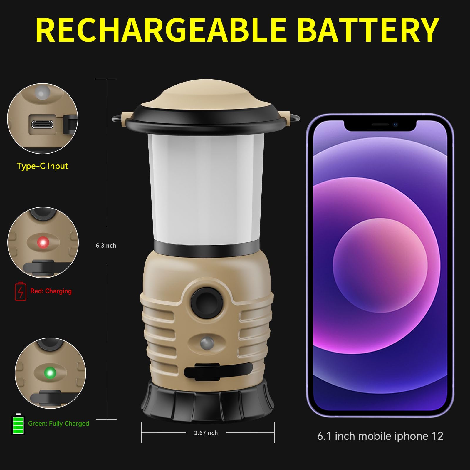 Camping Lantern Rechargeable, Portable LED Camping Lantern - Battery Tent Light with 4 Modes for Indoor Outdoor Home Emergency L