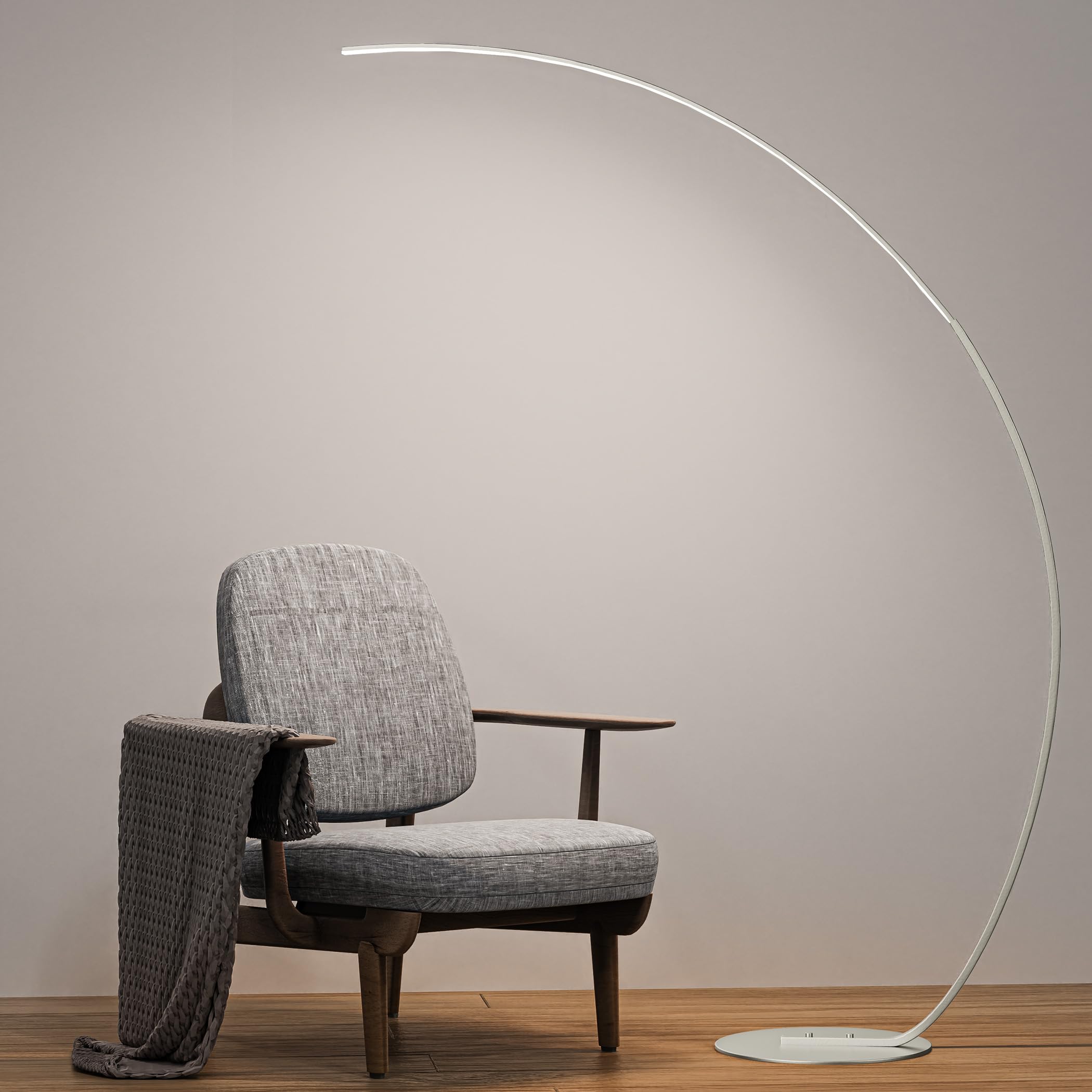 Modern Silver Floor Lamp, 69.99 inch Arched Standing Floor Lamp for Reading, Silver Led Floor Lamp with Dimmable Adjustable colo