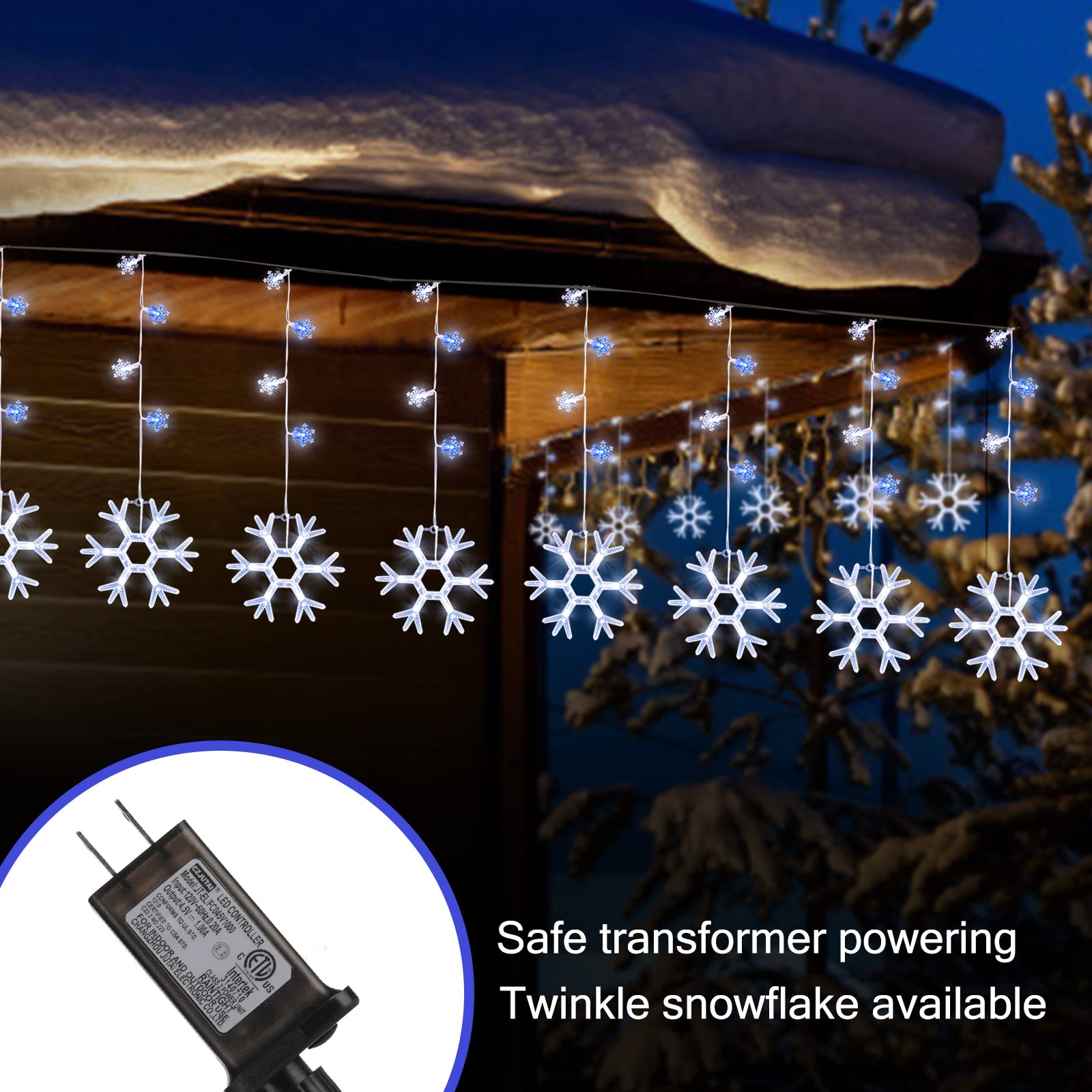 Minetom Christmas Snowflake Icicle Lights Outdoor - Plug-in 7ft 7 Drops 80LED Snowflake Lights, Connectable for Outdoor Porch Ea