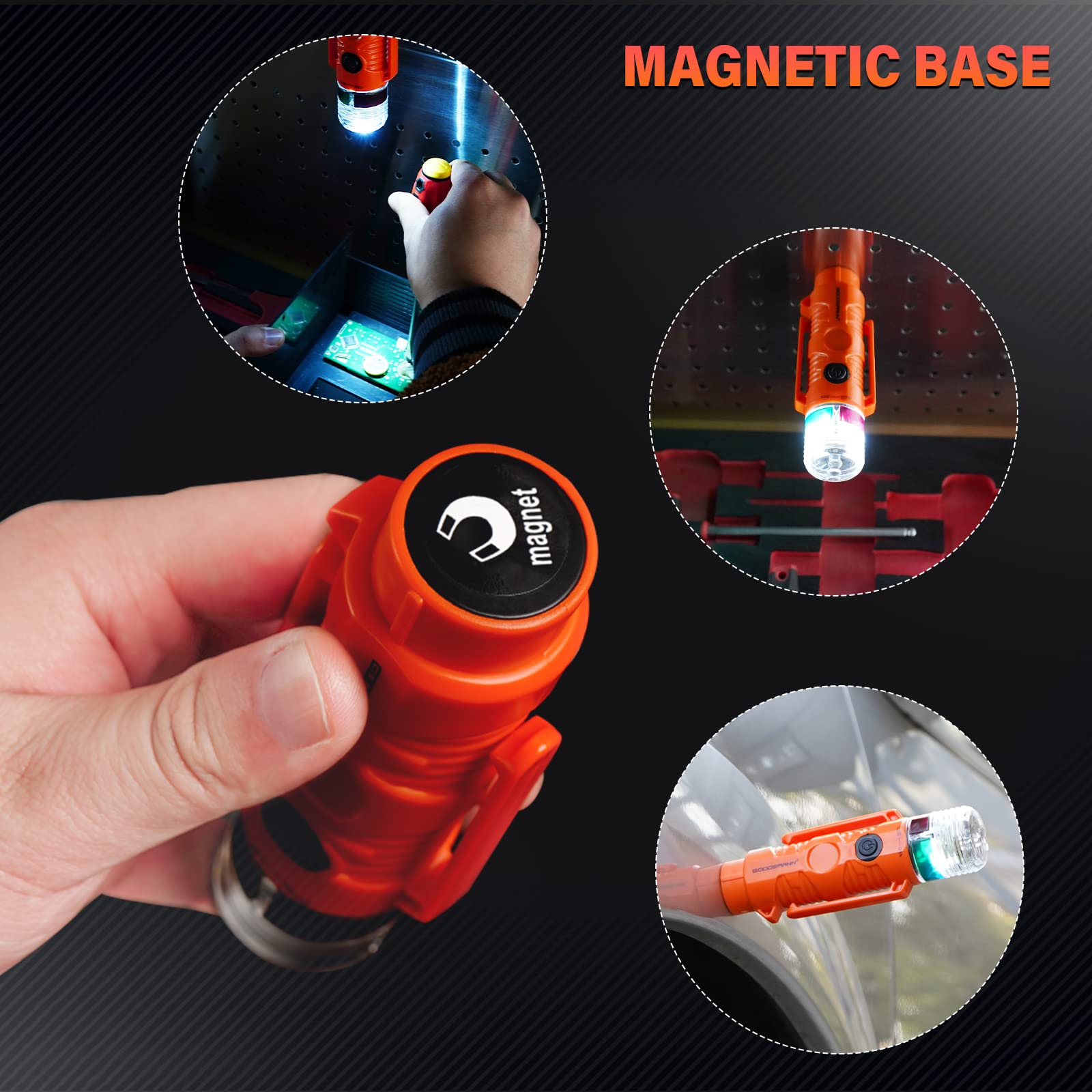 GOODSMANN Boat LED Signal Light, Suction Cup & Magnetic Base, Model 9924-F101-01, Orange