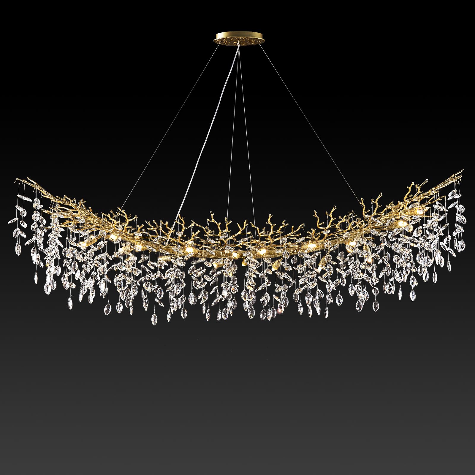 kvtinmty Modern Crystal Gold Chandelier,72'' Large Rectangular Chandeliers for Dining Room, Tree Branch Crystal Lving Room Chand