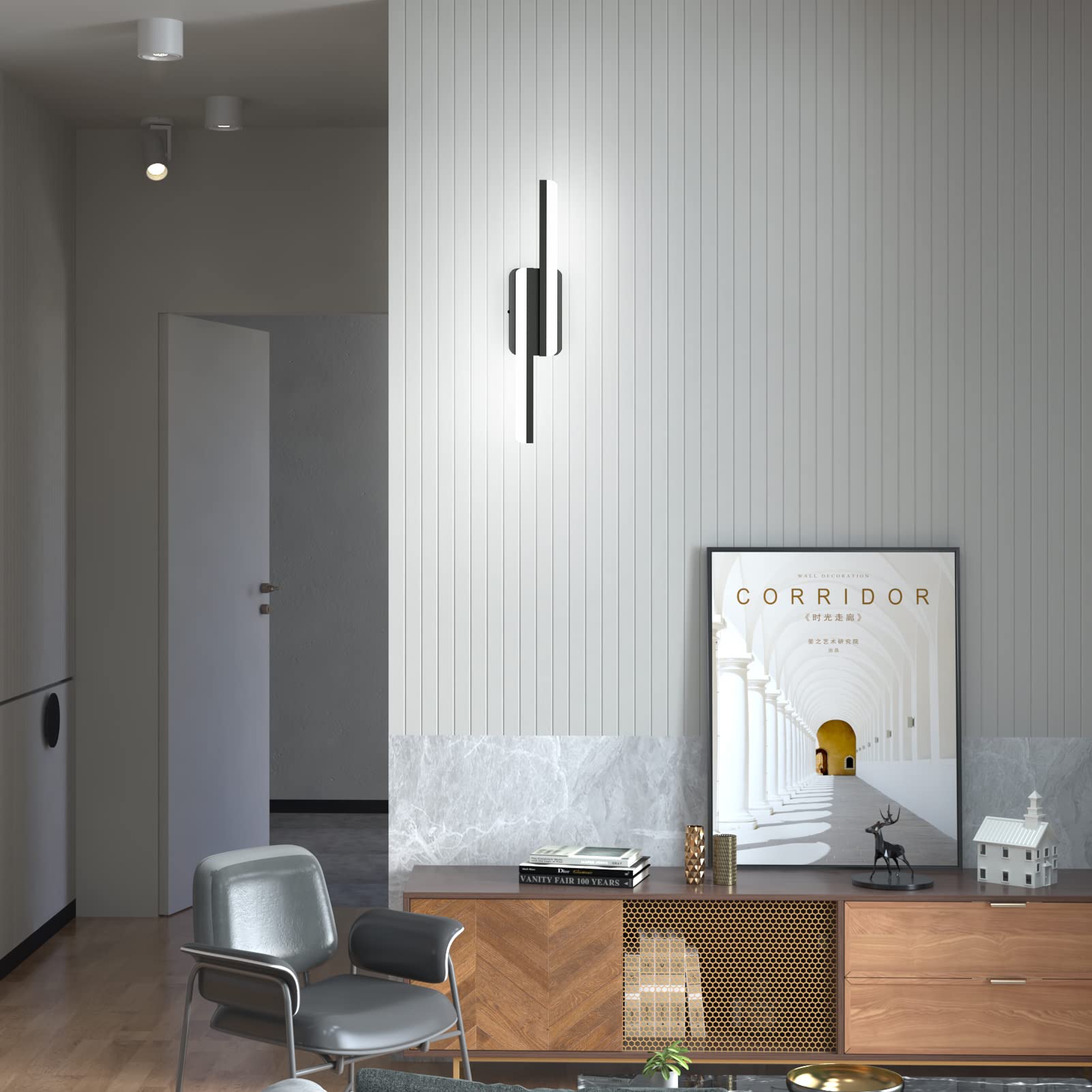 Ralbay Modern LED Vanity Light 24W 24 inch Frosted Aluminum Matte Black Bathroom Fixture 6000K