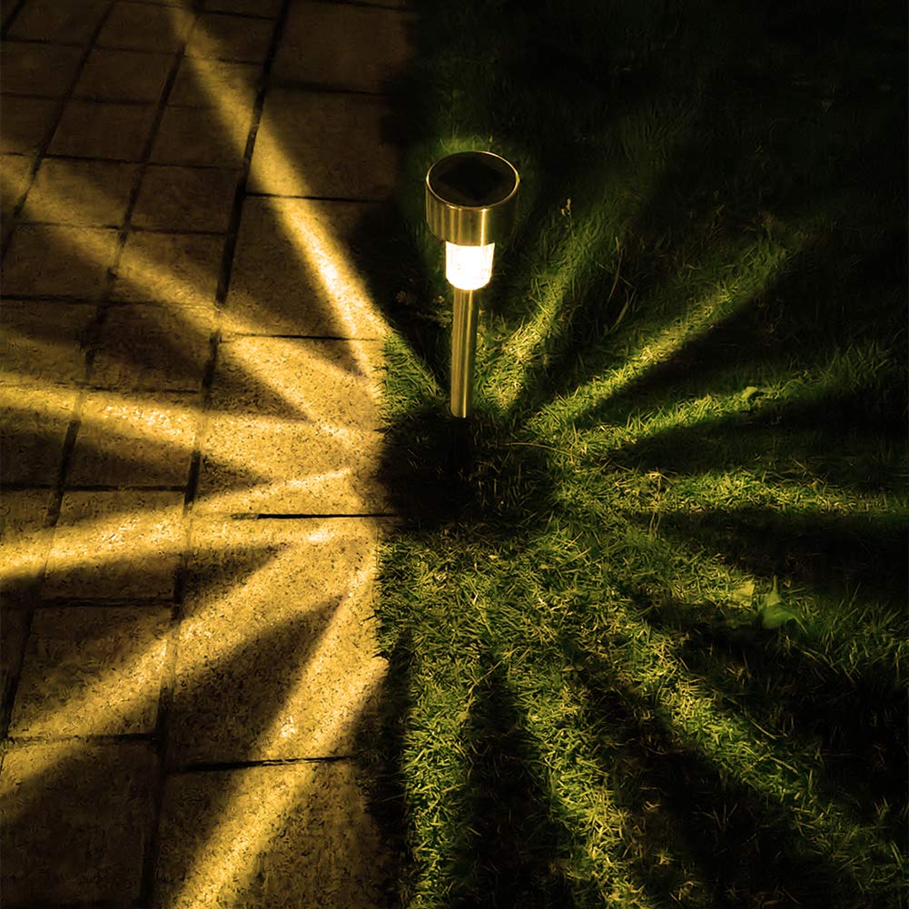Wellgium Solar Lights Outdoor, 12-Pack Stainless Steel Landscape Pathway Lighting - Warm White