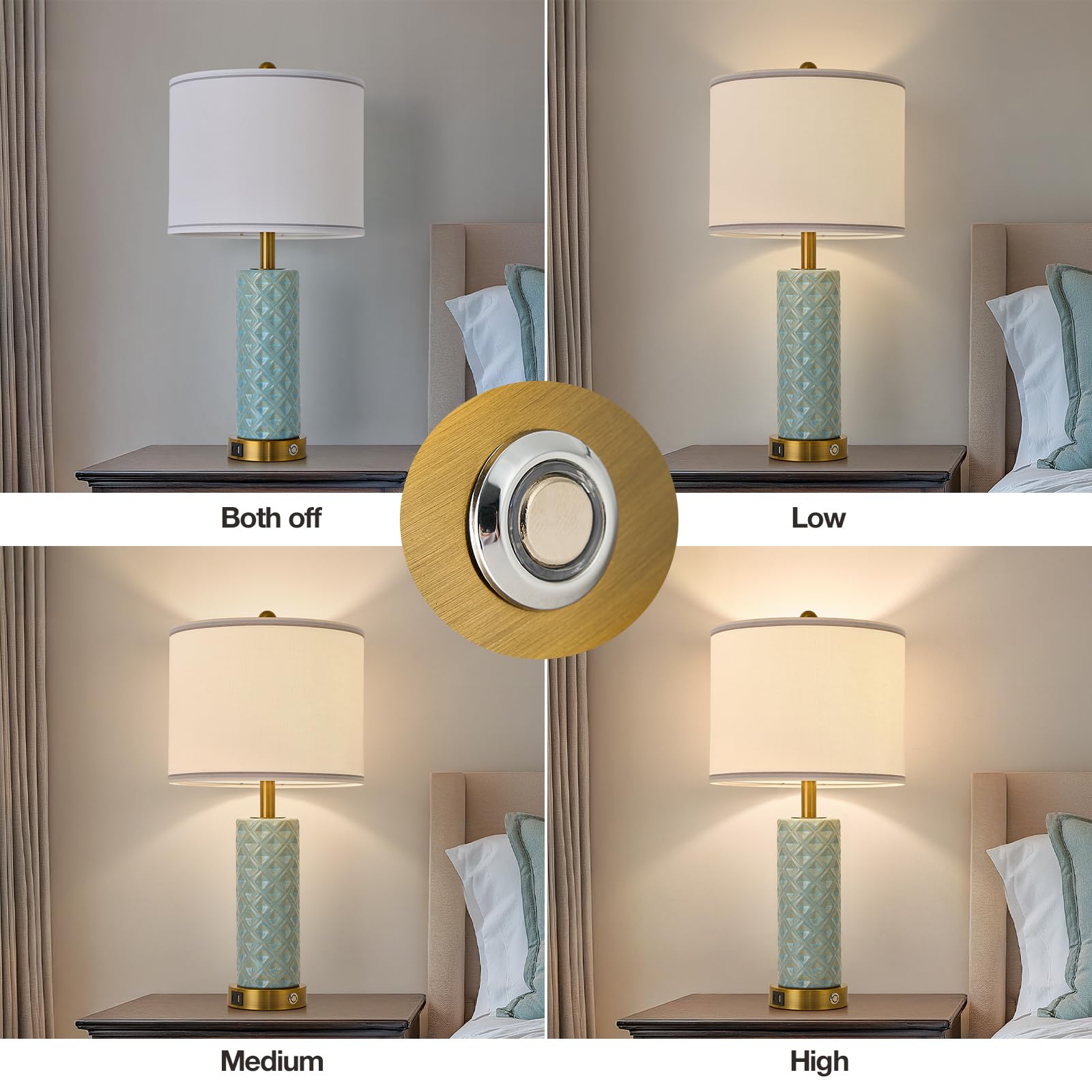 Bdayanx Set Of 2 Table Lamp For Living Room Bedroom Farmhouse,26'' Touch Control Bedroom Spa Blue Ceramic Lamps 3-Way Dimmable B