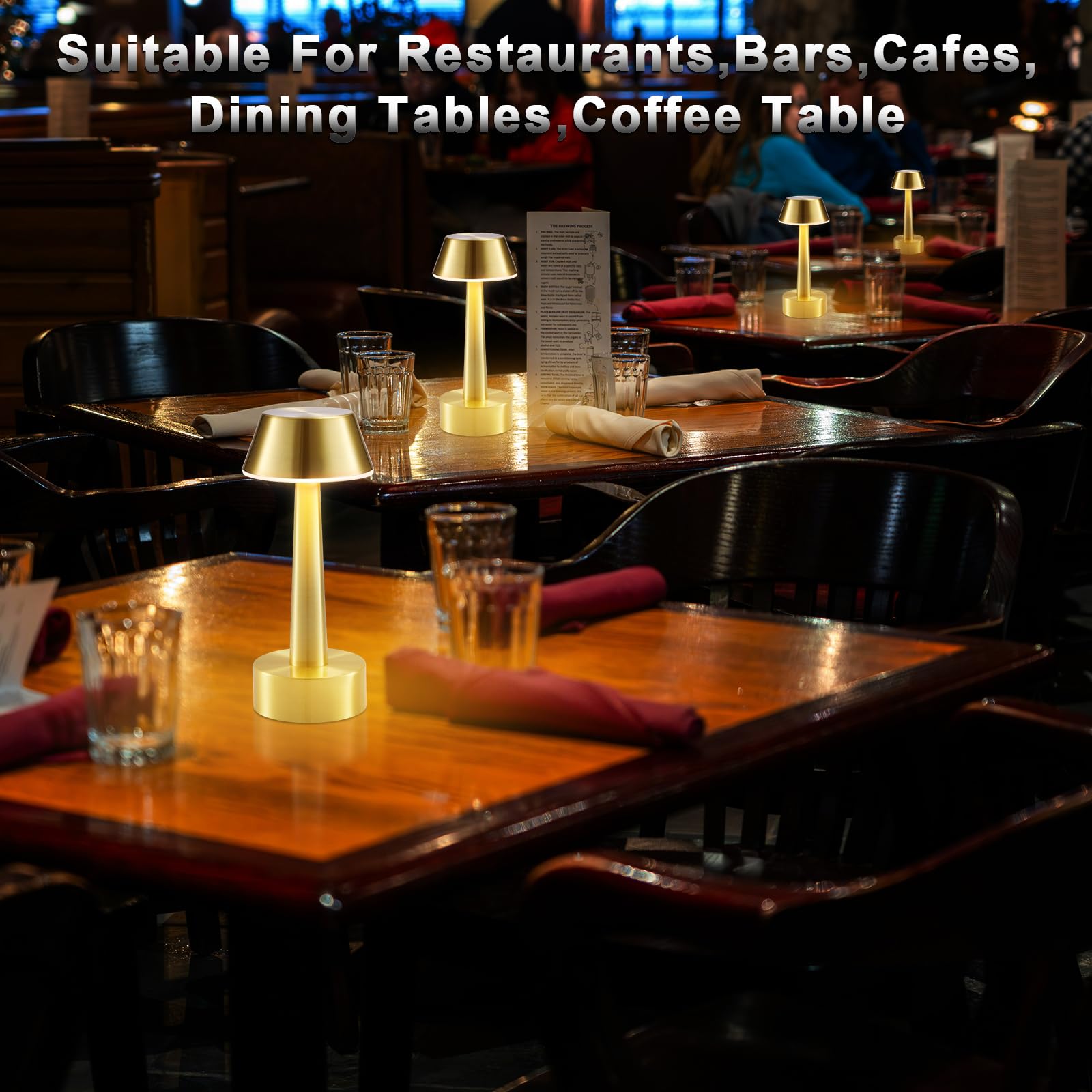 INTELIVE 2 Pack Small Cordless Table Lamp - Gold, Battery Operated, Rechargeable, 3-Way Dimmable Touch Light, Model D15825GD-2
