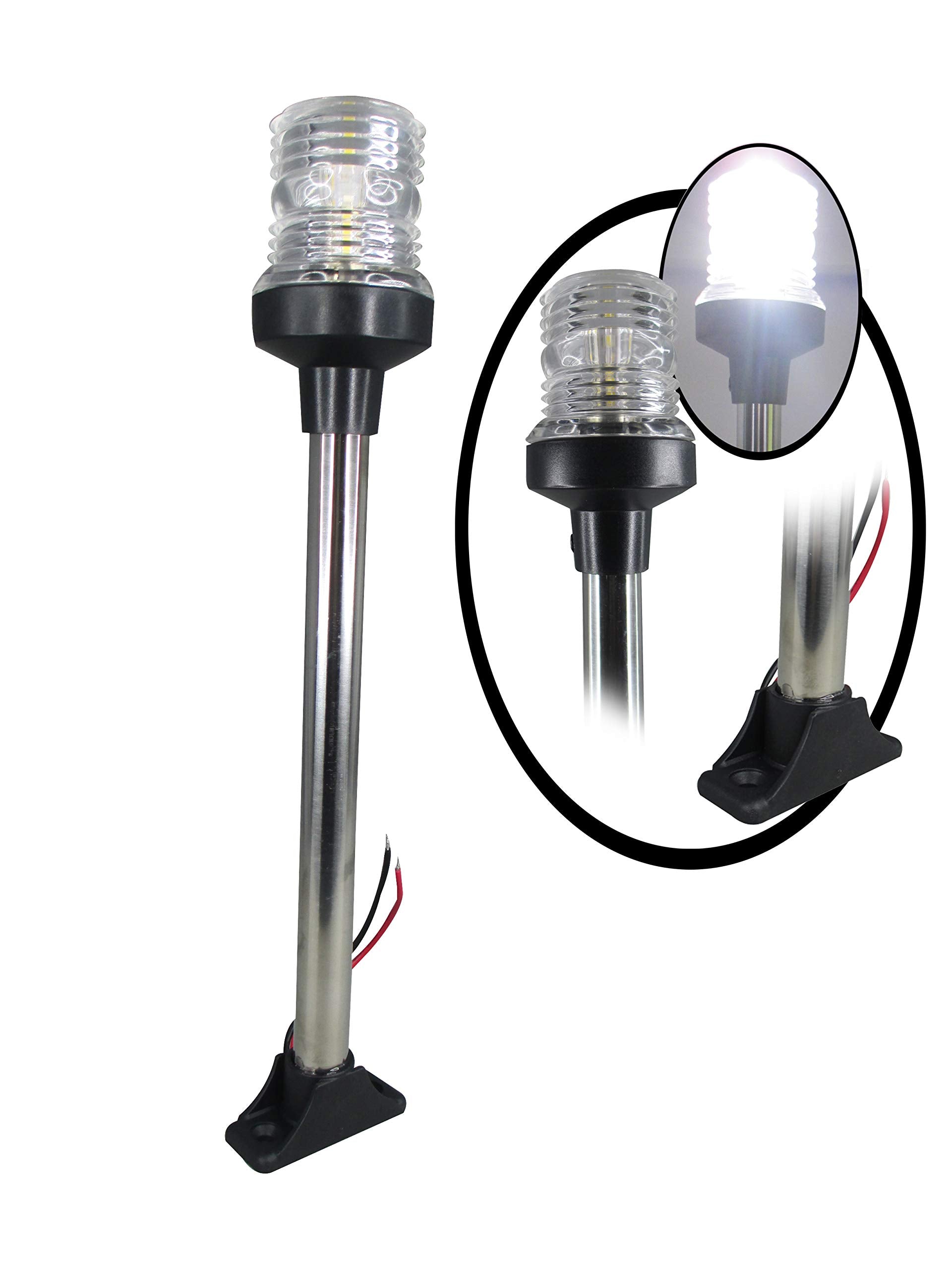 Pactrade Marine 12V Navigation Anchor Light, 360° White LED, Fixed Base (H=12.75in), USCG Certified, Black Housing