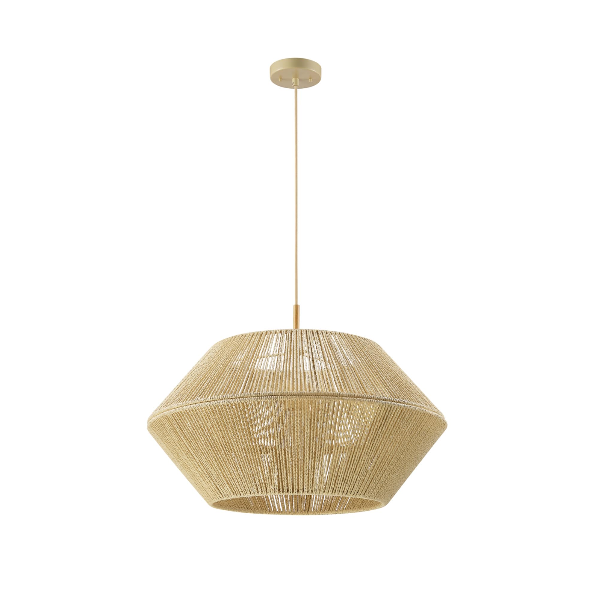 Globe Electric 67000154 1-Light Pendant Light, Wood Toned, Beige Paper Twine Shade, Adjustable Height, Ceiling Lights, Home Esse