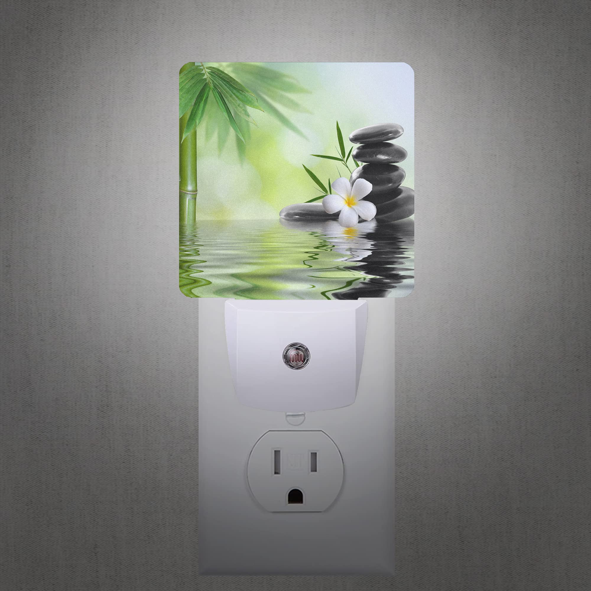 Smoaffly LED Night Light - Zen Stones Bamboo Tree Jasmine Flower, Plug-in Auto Sensor, Dusk-to-Dawn Lamp for Nursery and Home Decor