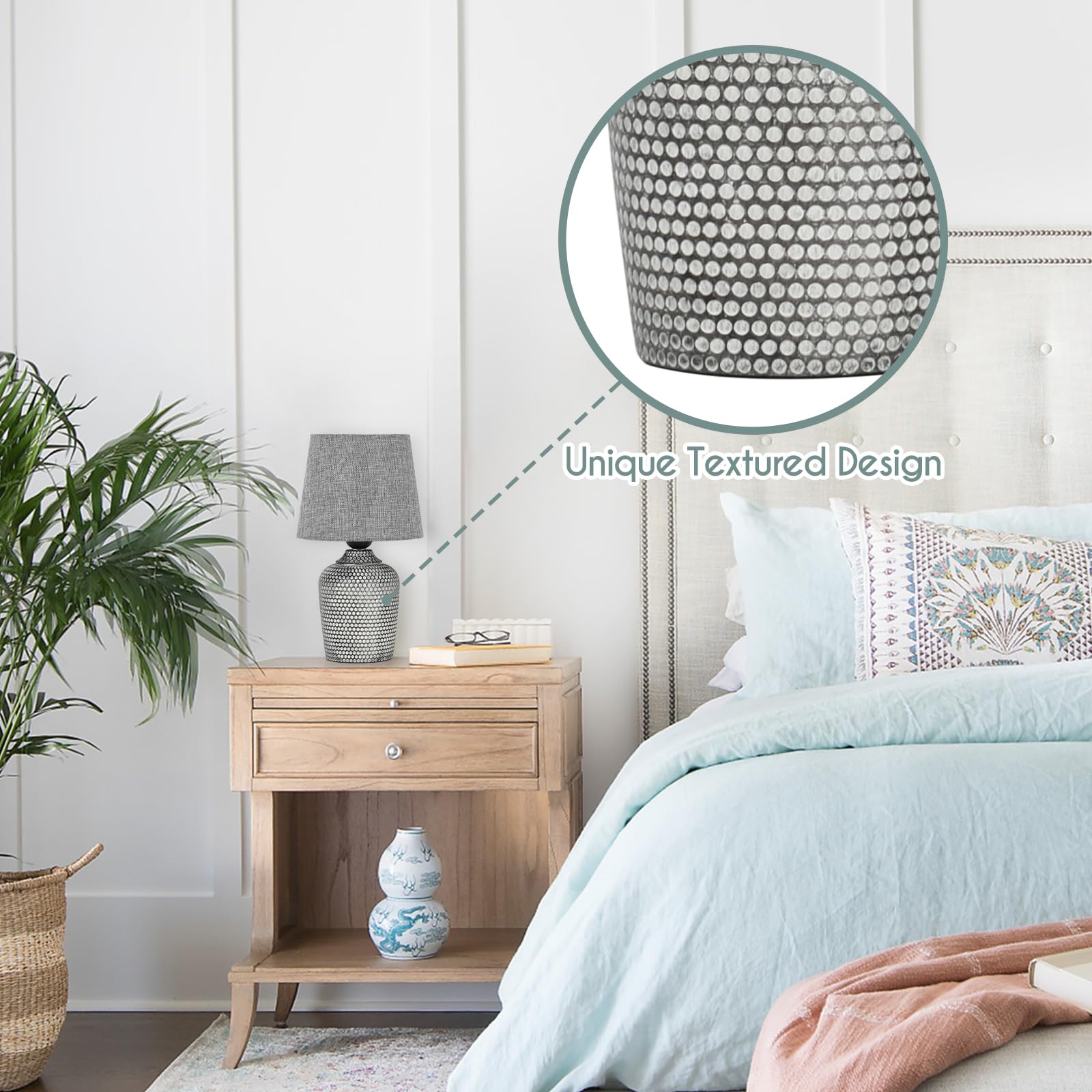 Sucolite Set Of 2 Small Grey Table Lamps For Bedroom, Living Room, Nursery, Cute Desk Lighting