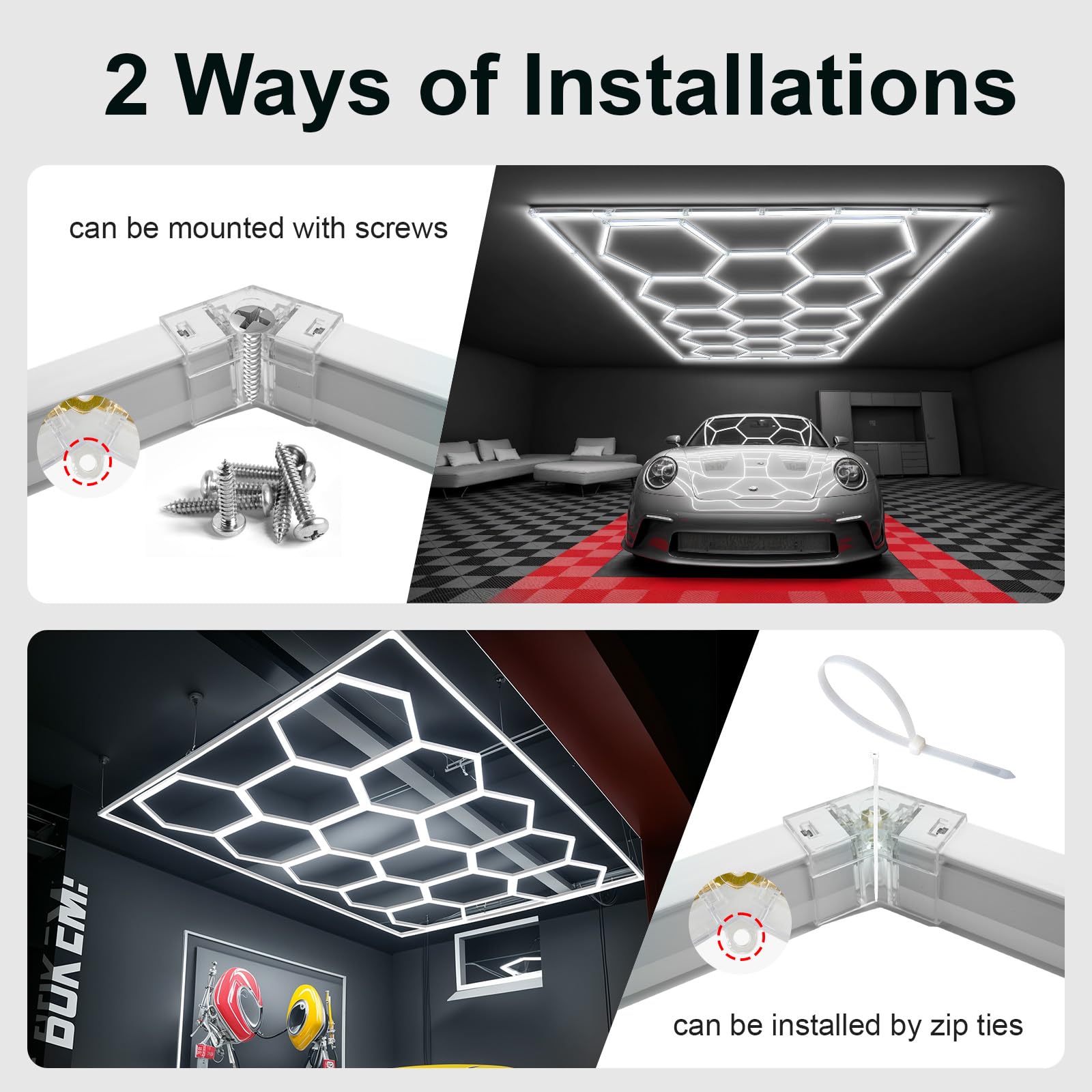 Sylsmart Hexagon Led Garage Lights, 108000Lm Super Bright 14 Hex Honeycomb Lights, Garage Gym Octagon Lighting For Car Detailing