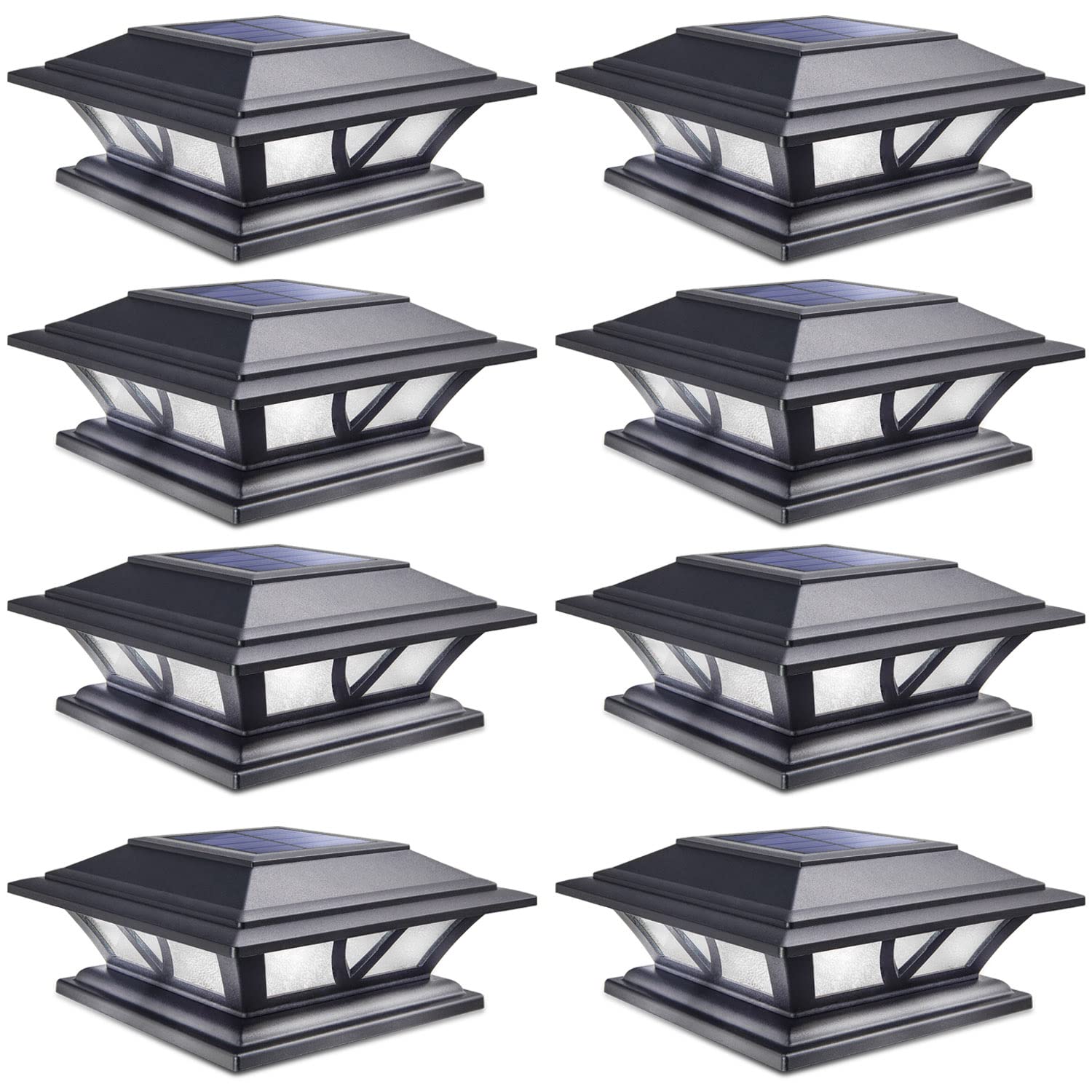 SIEDiNLAR Solar Post Lights Outdoor LED Deck Cap Light, 8 Pack, Black, 2 Modes, for 4x4 5x5 6x6 Posts, Warm White