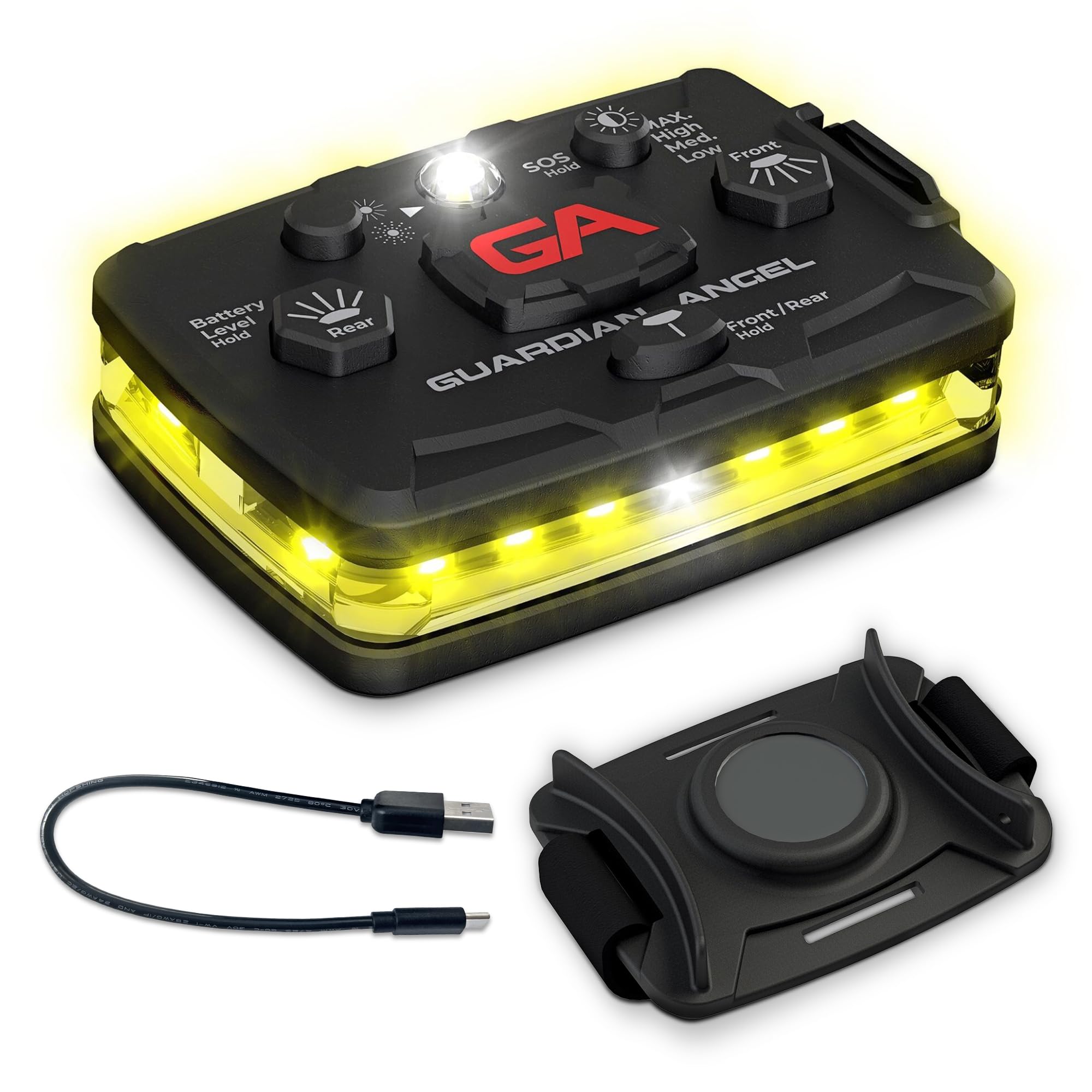 Guardian Angel Elite Series Safety Light, Beacon Device (Yellow Front & Yellow Rear) Rechargeable, Magnetic, Hands-Free Wearable