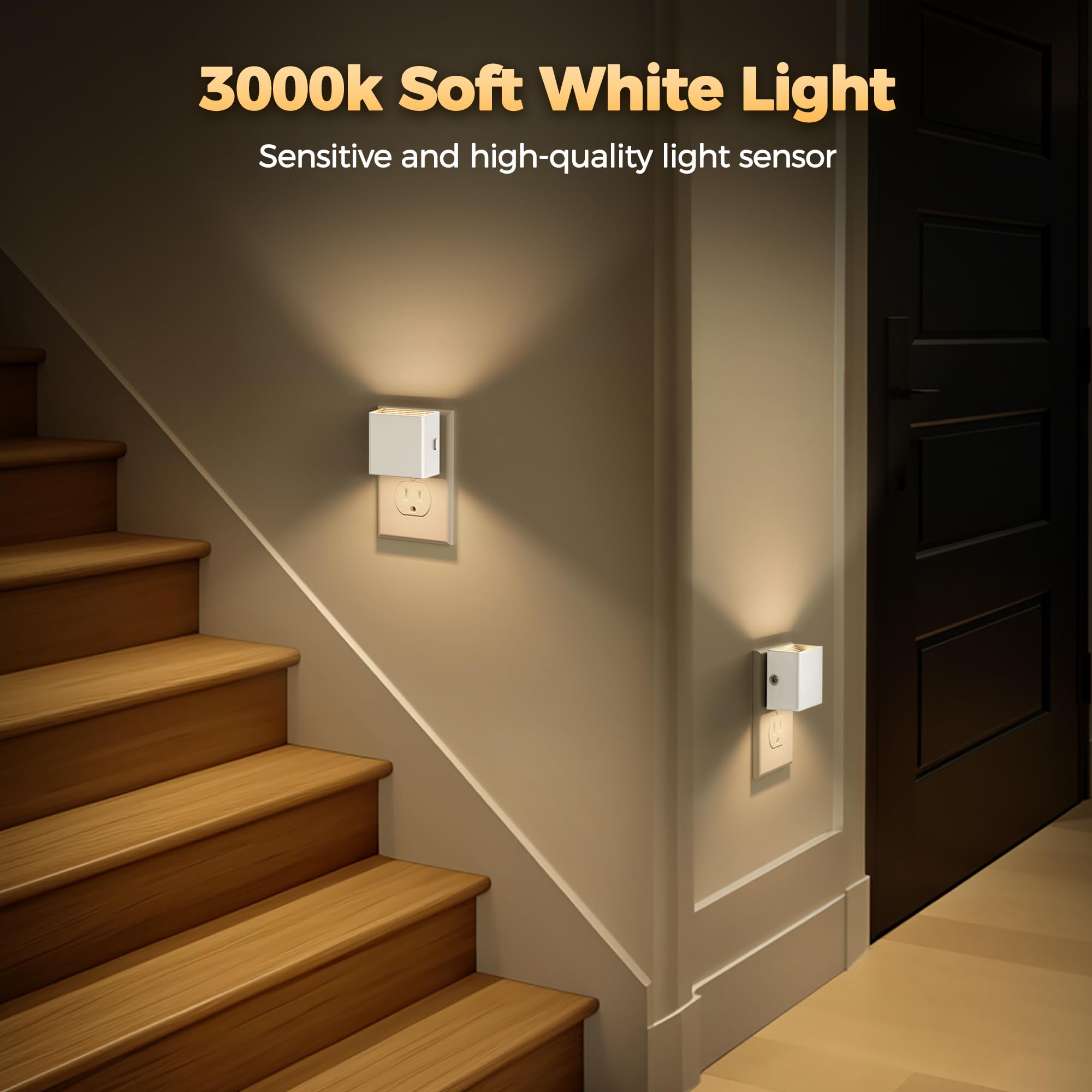 DORESshop LED Night Lights Plug into Wall, 4 Pack, 3 Level Brightness, Dusk to Dawn Sensor, White, Model D-GY10603US-4