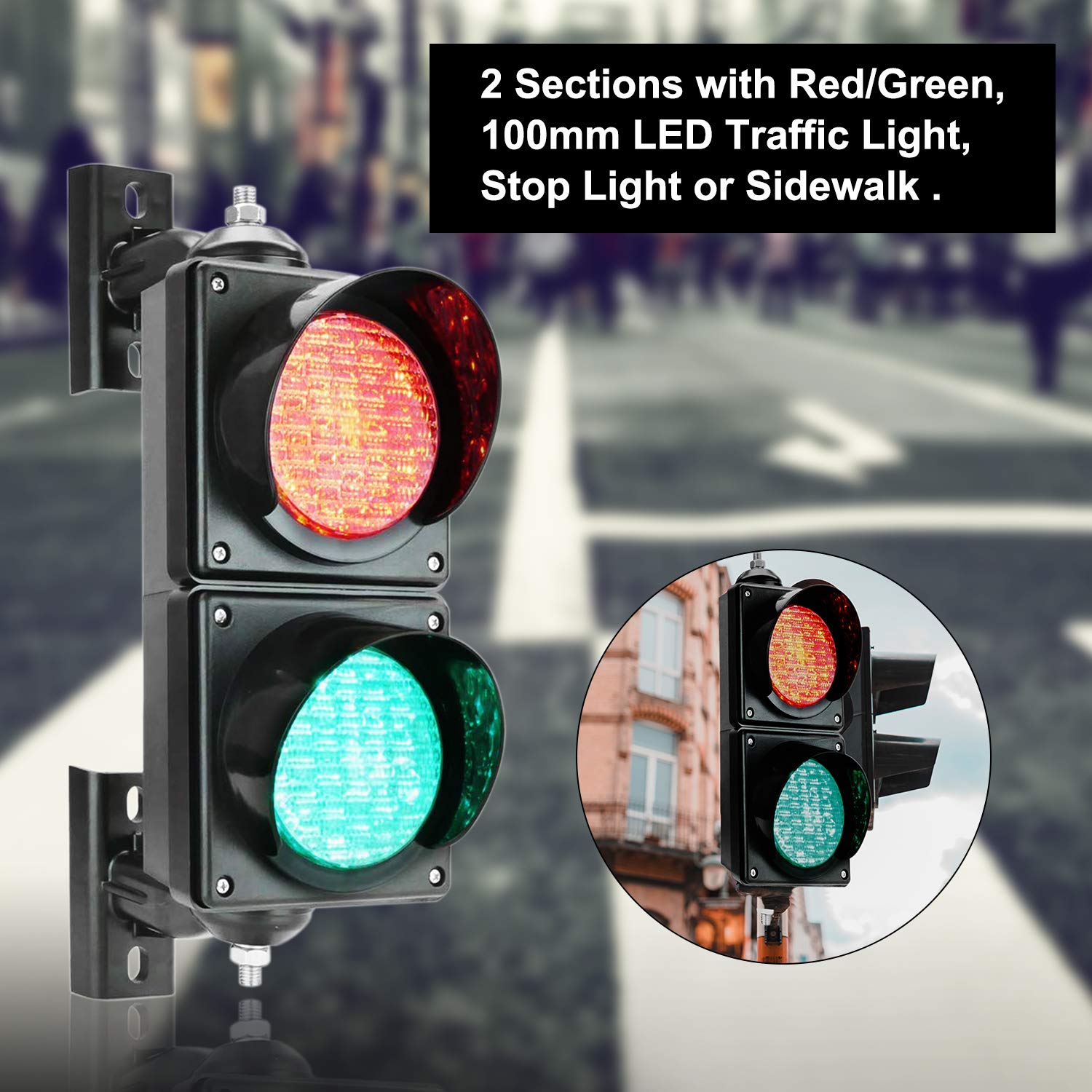 BBMI 100mm Traffic Light, DC9-36V Red/Green Signal, IP65 Waterproof, Polycarbonate Housing, Model 50866, Black