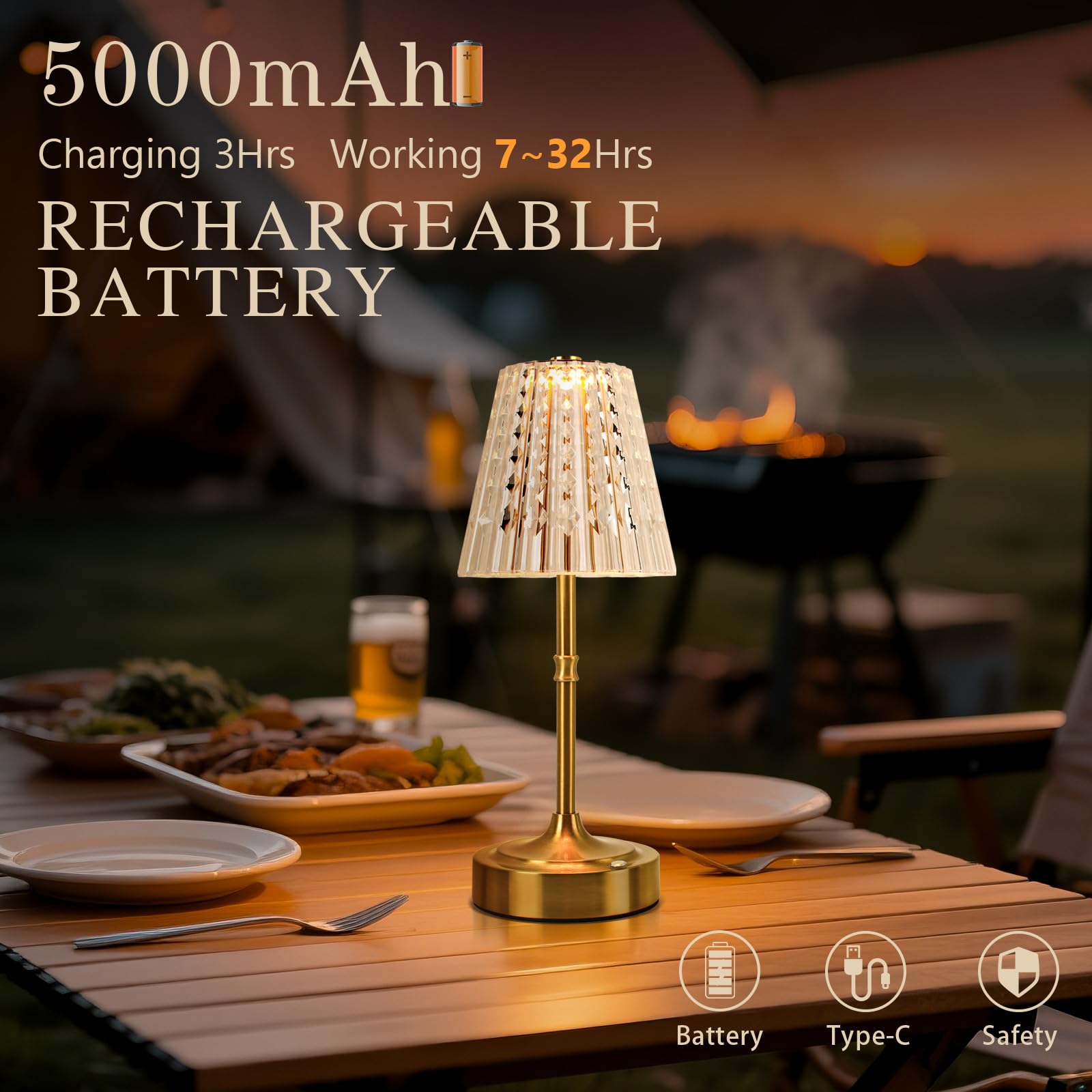 Gkeiten Touch Cordless Table Lamp Rechargeable  3600Mah Battery Operated Small Crystal Lamp  3 Color Dimmable Vintage Gold Table Light For Bedroom/Kitchen/Gift For Home D?Cor ((stylish Style)