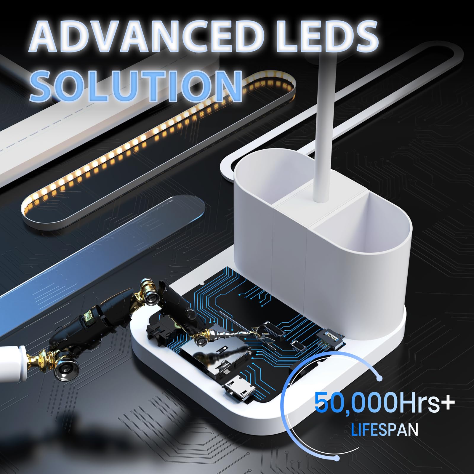 Axx White Desk Lamp For College Dorm Room, Cute, Led, Dimmable, Small, Pen Holder, Flexible Gooseneck, Touch Control, Table Ligh