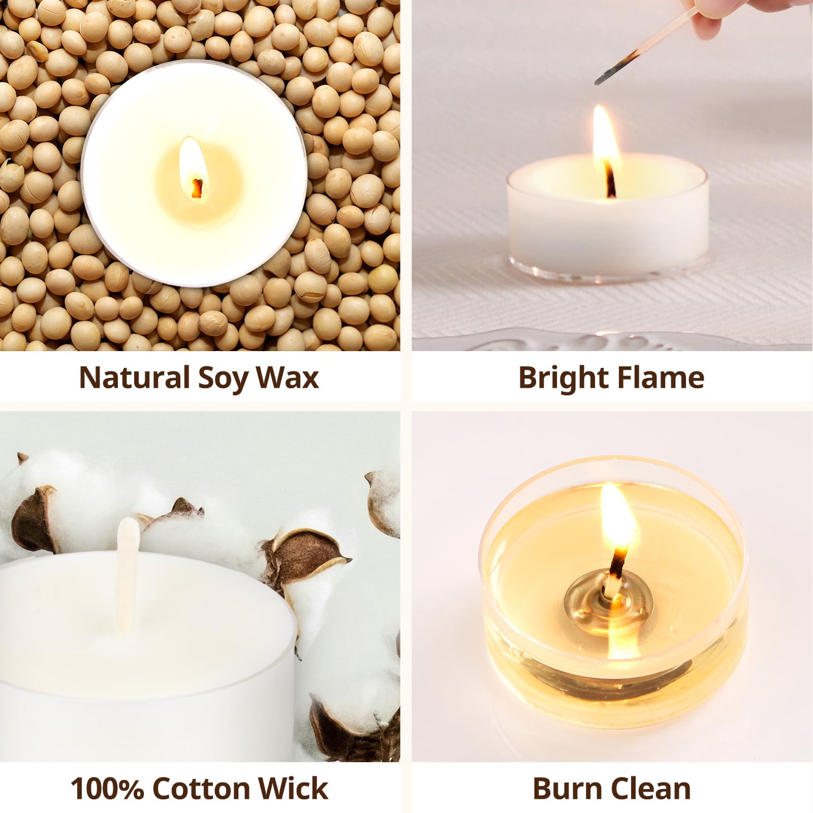 Hypmis Unscented Soy Tea Lights Candles 100 Pack Bulk, 4 Hours Long Burning White Tea Lights,Non-Paraffin, Smokeless, Mini Tealight Votive Candles For Wedding, Table Centerpiece, Party, Christmas