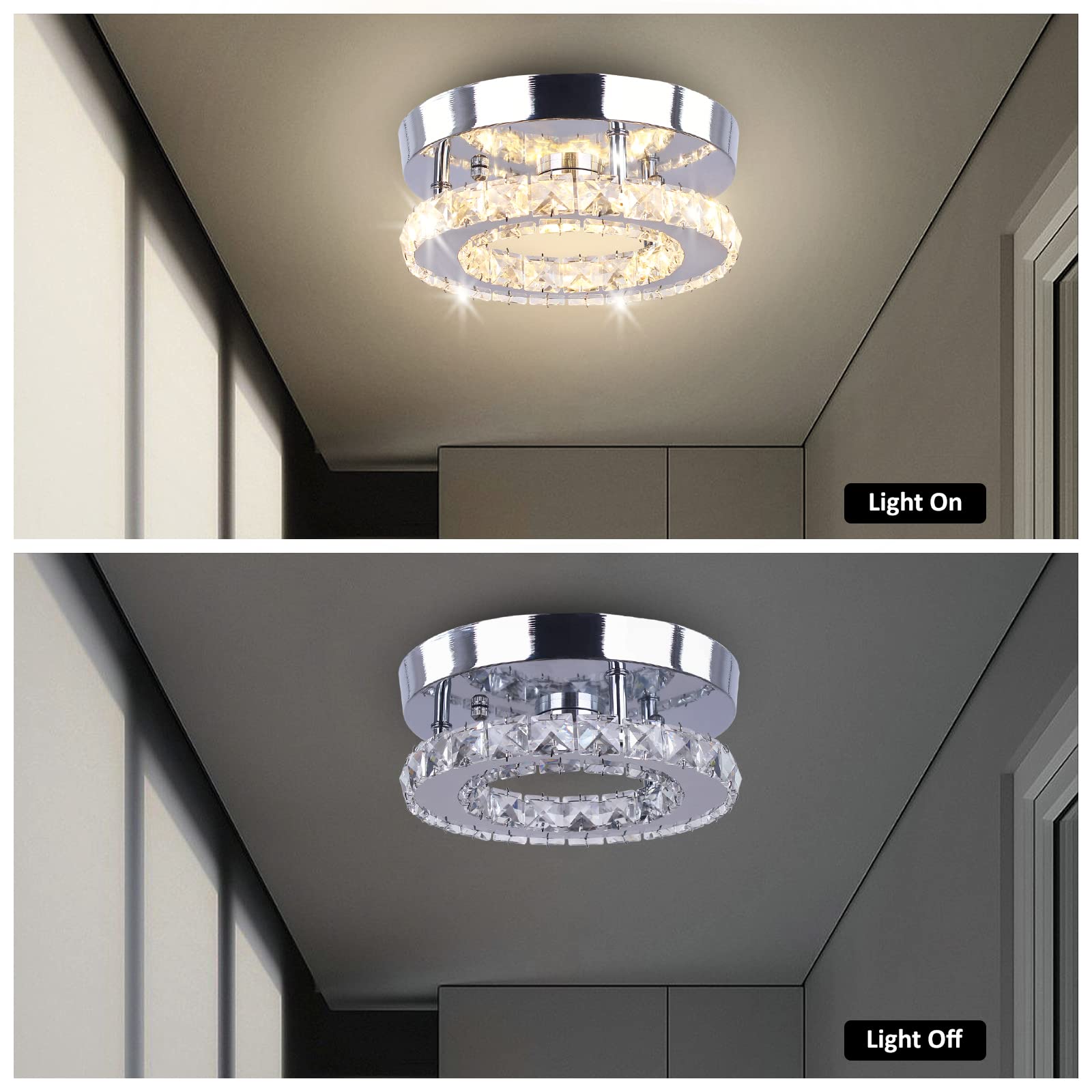 diisunbihuo Modern Mini LED Chandelier - Stainless Steel Crystal Ceiling Lamp for Bedrooms & Dining Rooms, Round Warm White