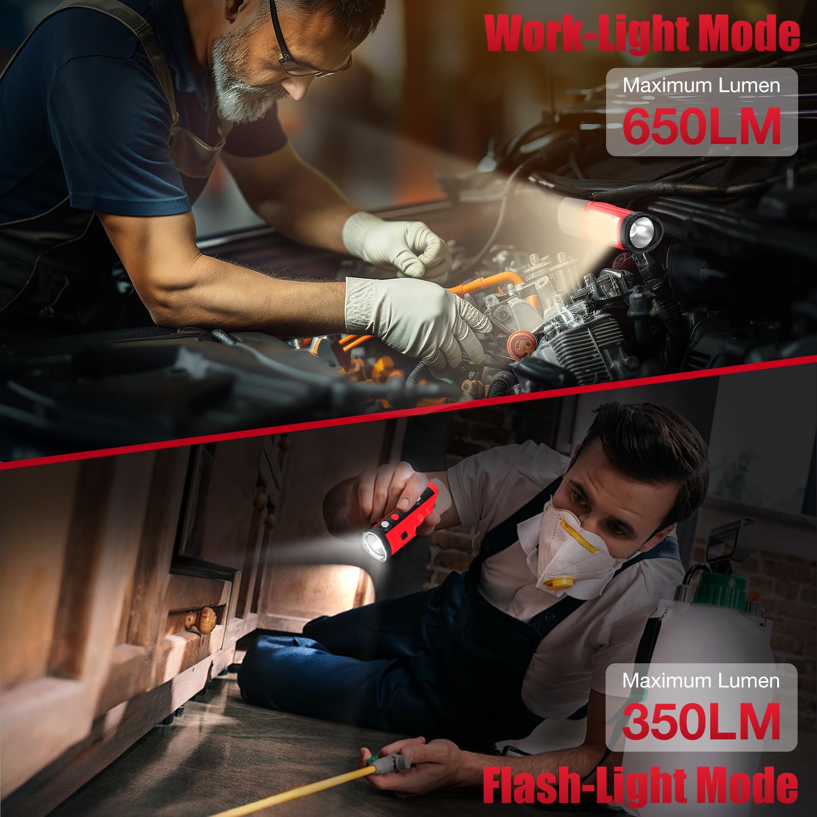 ohyes Work Light Compatible with Milwaukee 12V Battery Magnetic Max 650LM 2 in 1 Flash Light for Camping Jobsite & Workshop(Batt