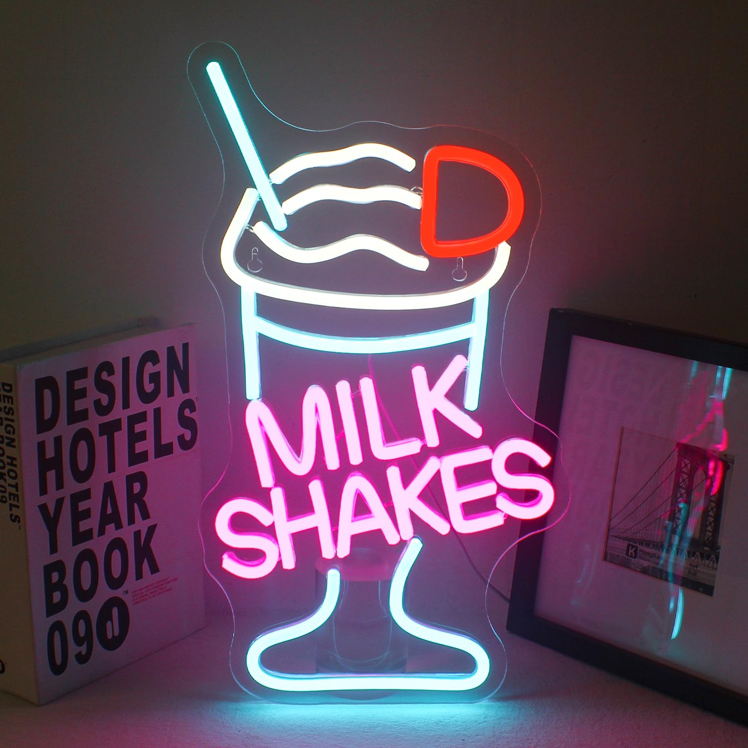 LUCUNSTAR Neon Milk Shakes Sign - Colorful LED Wall Decor for Dessert Shop, Restaurant, Bar - USB Powered, Multi-color Milkshake