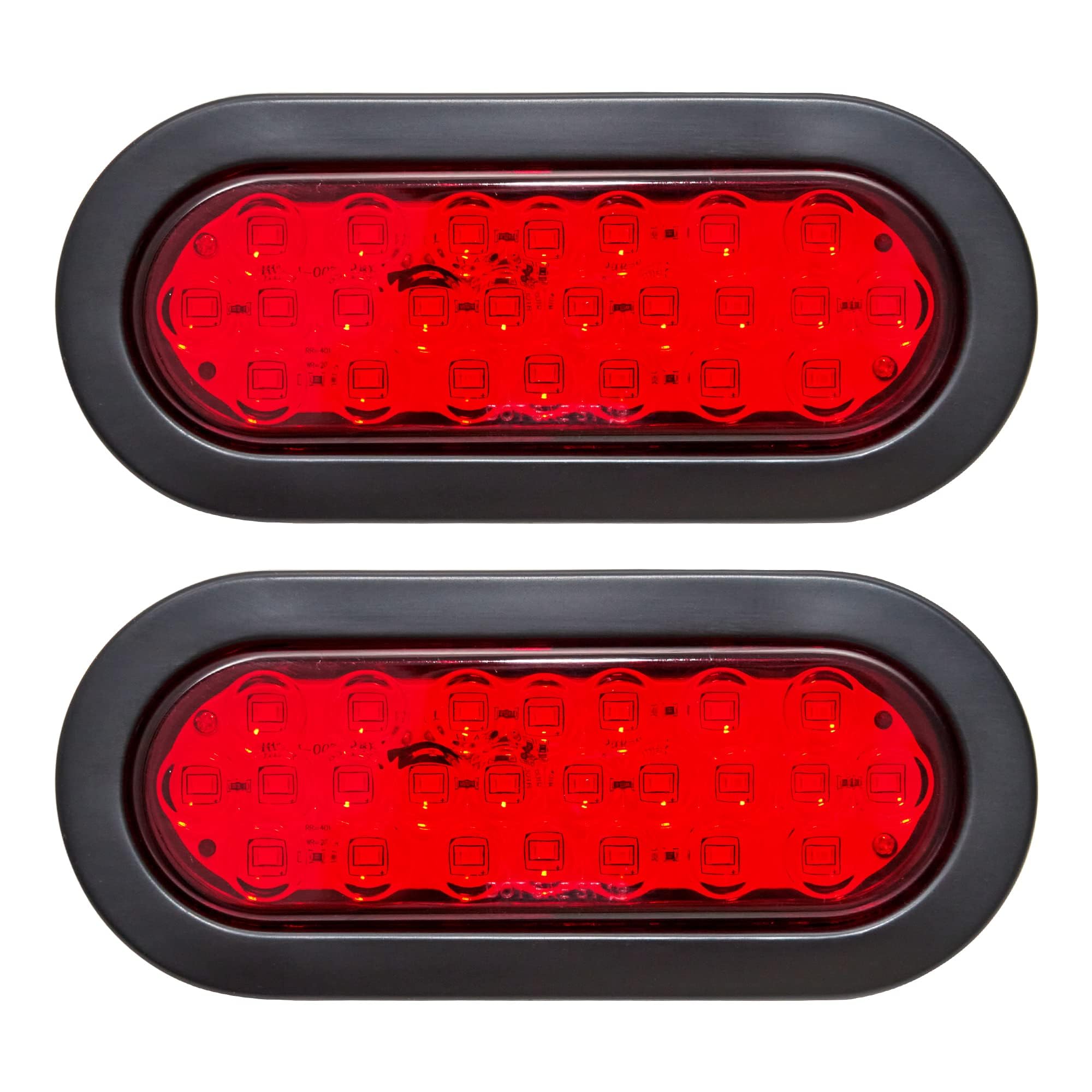 Oyviny 6 Inch Oval Red Led Trailer Tail Lights 2Pcs, Super Bright 24Leds Oval 6&quot; Brake Turn Stop Tail Lights With Flush Mount Grommets Dot Sae Certified For Rv Truck, Bus, Trucks