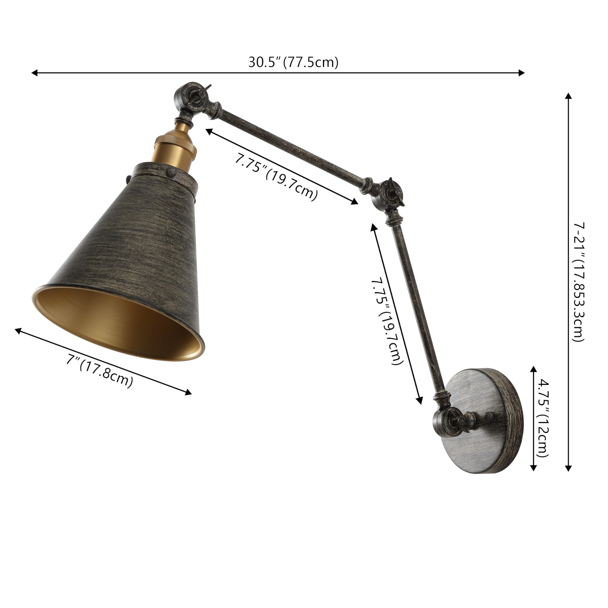 Jonathan Y Jyl7462D Rover 7'' Classic Industrial Metal Adjustable Arm Led Wall Sconce, Rustic Dark Gray/Brass Gold For Bedroom,