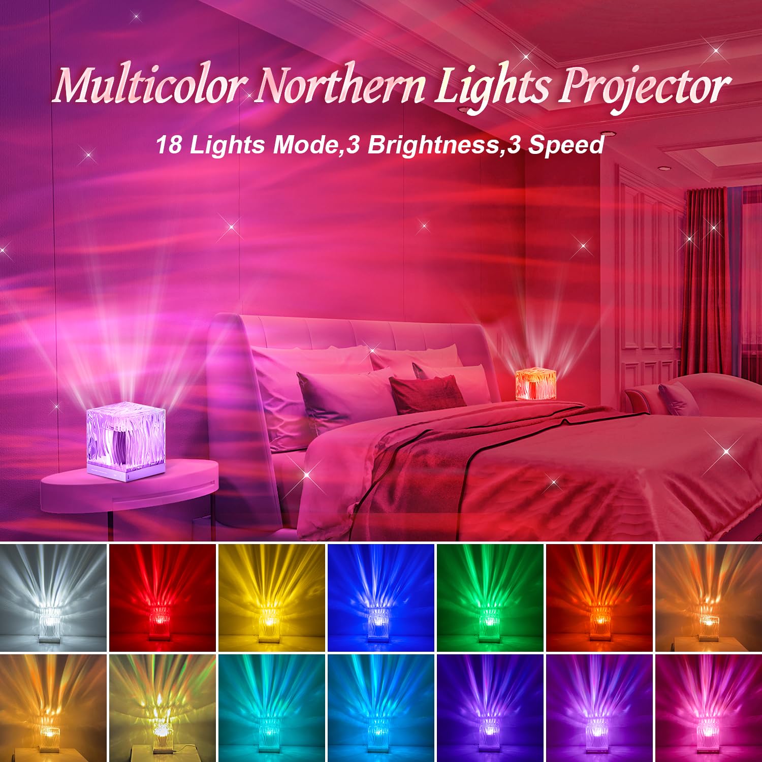 Mubarek Northern Lights Projector, 18 Colors Lighting Galaxy Projector Ceiling Projector, Remote Ambient Lighting Mood Lighting, Room Lights For Bedroom Lights Aesthetic Room Decor For Teen Girl Gifts