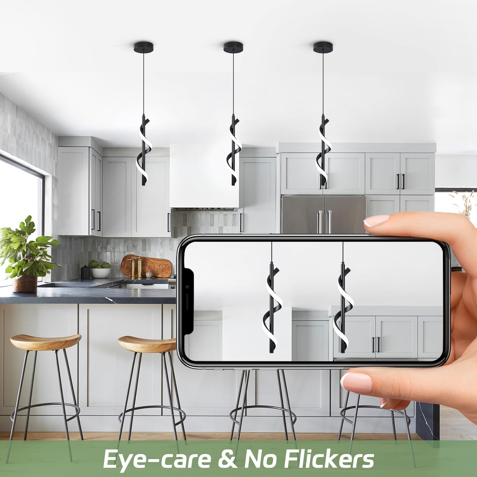 13W Modern Spiral Led Pendant Light Fixture, Cold White 5500K Minimalist Integrated Led Hanging Lamp, Adjustable Hanging Island