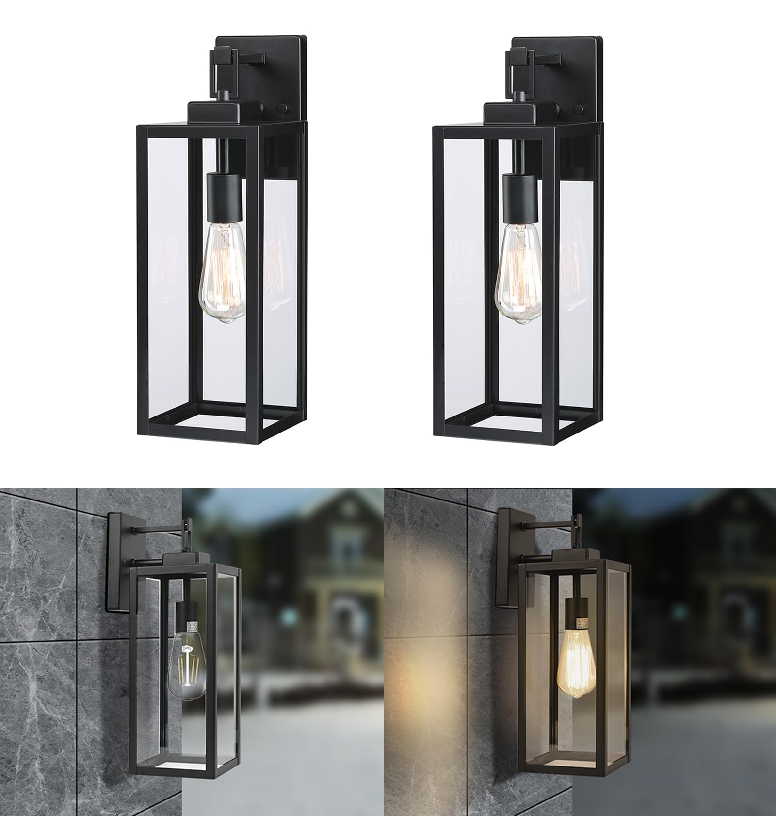 Faymart 2 Pack 18&quot; Outdoor Wall Lantern, Waterproof Sconce Light Fixture, Matt Black