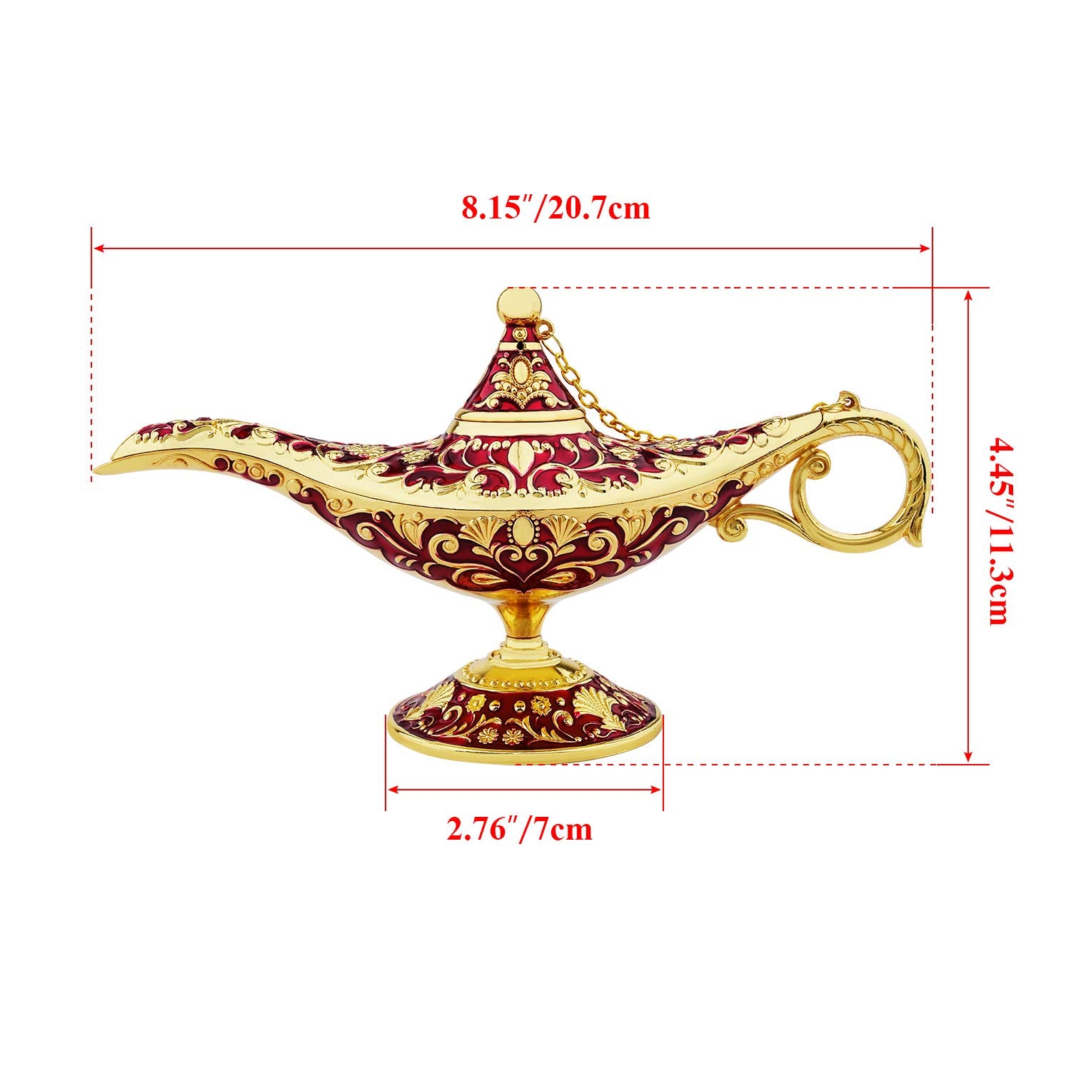 SUNMALL Vintage Aladdin Lamp, Collectible Arabian Decor, Red, Ideal for Home, Wedding, Halloween, Birthday Gifts