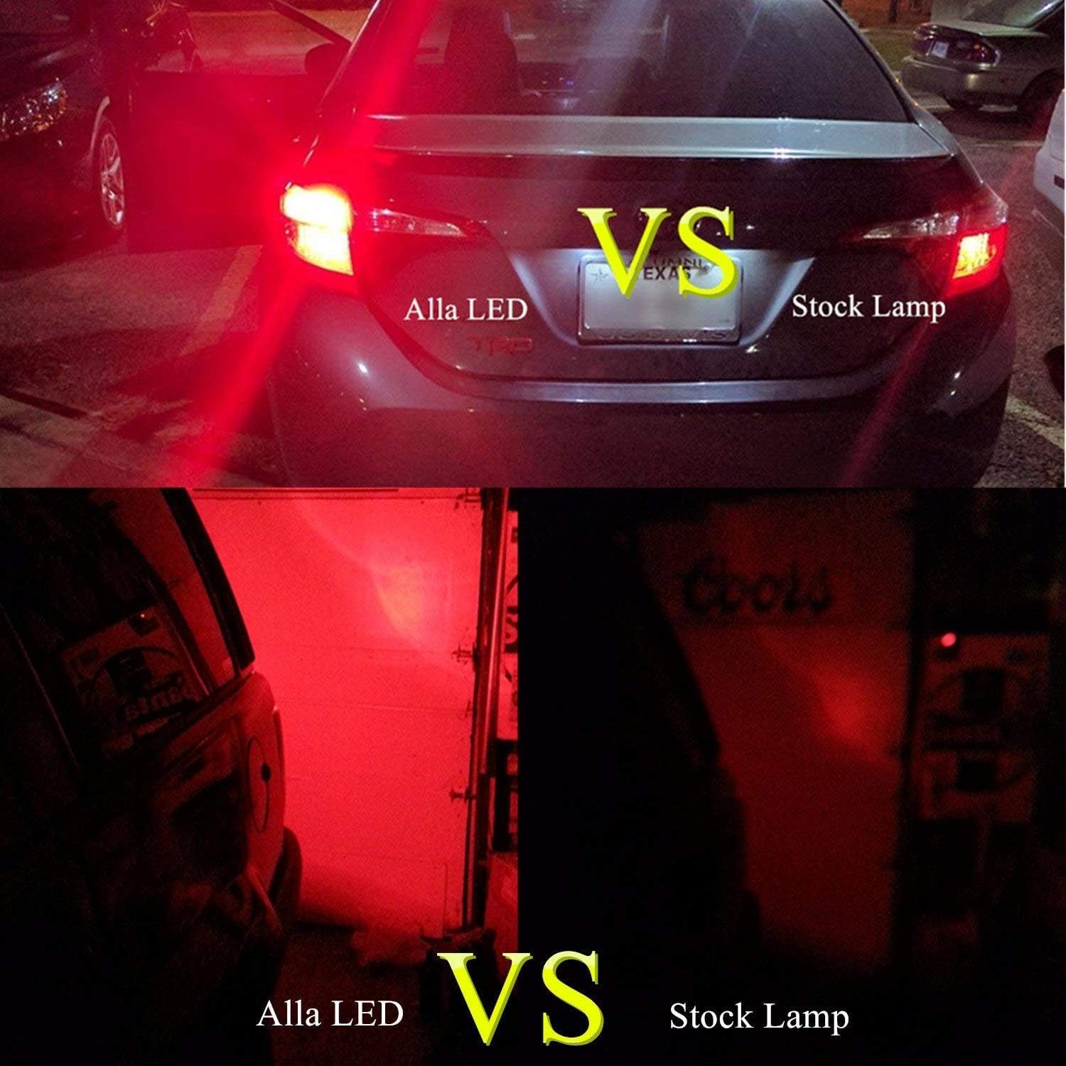 Alla Lighting T25 LED Strobe Brake Light Bulbs, 3156 3157, Super Bright Pure Red, Model Alla-STR-2835-3157-39R-Red-LED