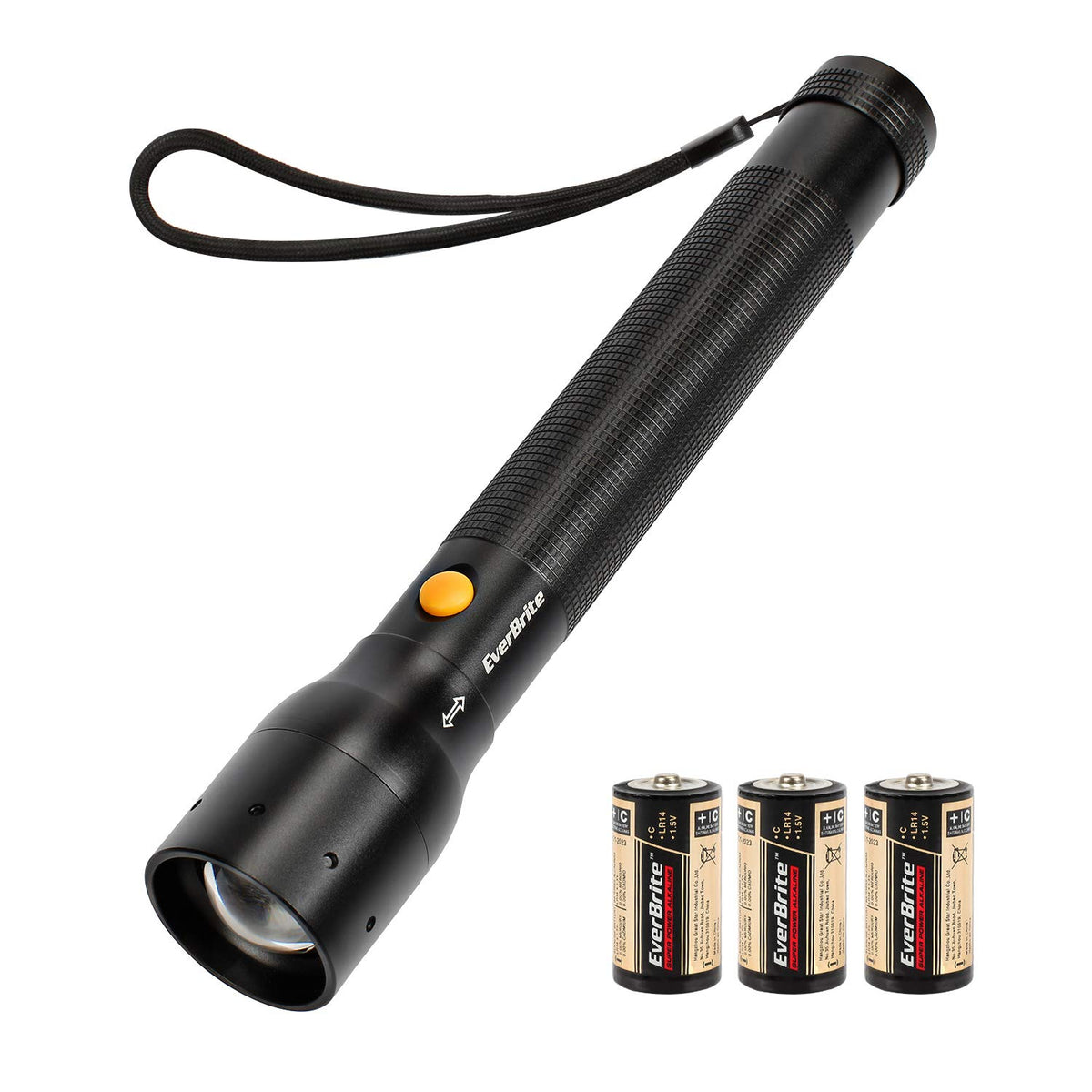 Everbrite Ultra Bright Tactical Flashlight, 900 Lumen Zoomable Adjustable Focus, 3 Light Modes, Heavy-Duty Aluminum Torch For Hurricane Supplies Camping, Includes 3C Alkaline Batteries