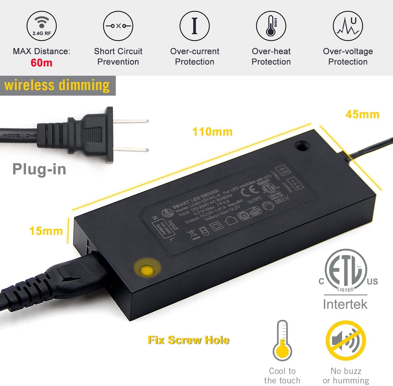 Vst Under Cabinet Mini Panel Lighting 6Pcs 3.94 12V 2.5W With Wireless Dimmer, Round Black, Aluminum, Model Pl07