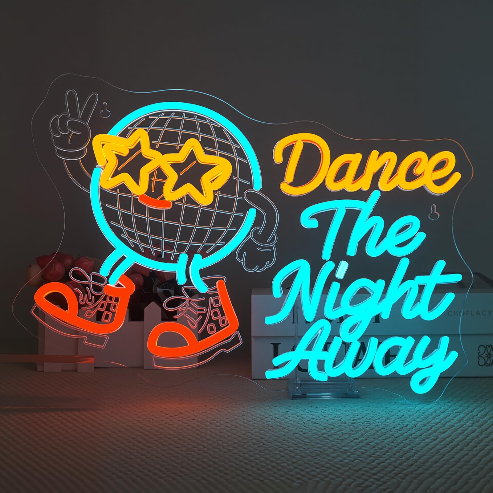 Wanxing Neon Sign - Dance The Night Away Disco Ball Light, Dimmable LED, 12in W x 15.54in L, Retro Design for Parties and Decor